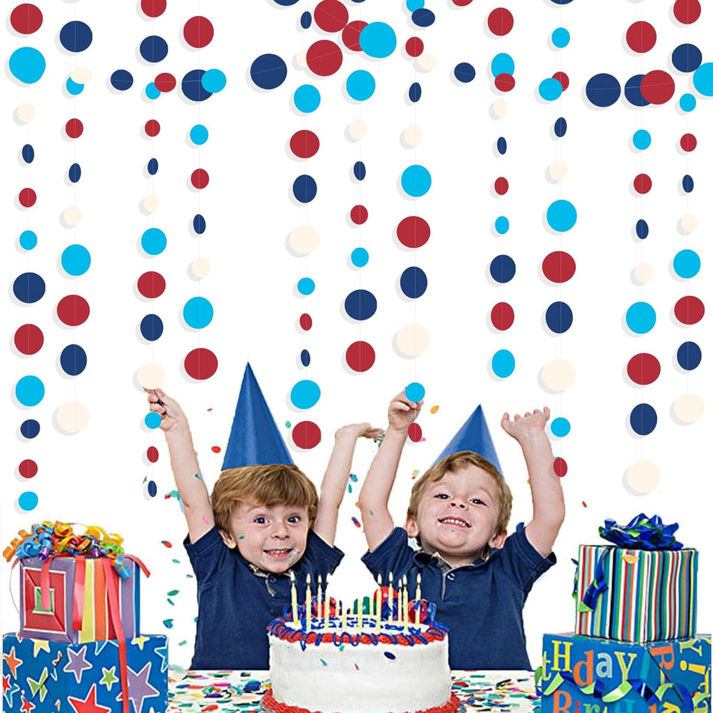 Nautical Party Decorations Circle Dot Garland Navy Blue Red White Hanging Paper Polka Dot Streamer for Nautical Pirate Ahoy Achor Baby Shower Birthday Wedding Bridal Shower Bachelorette Party Supplies