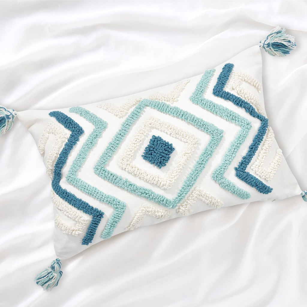 Boho Pillow Covers 12X20 Inch Boho Tufted Throw Pillow Covers Decorative Tassels Cushion Cover Farmhouse Pillow Case for Couch Sofa Bed Living Room Bedroom, Teal