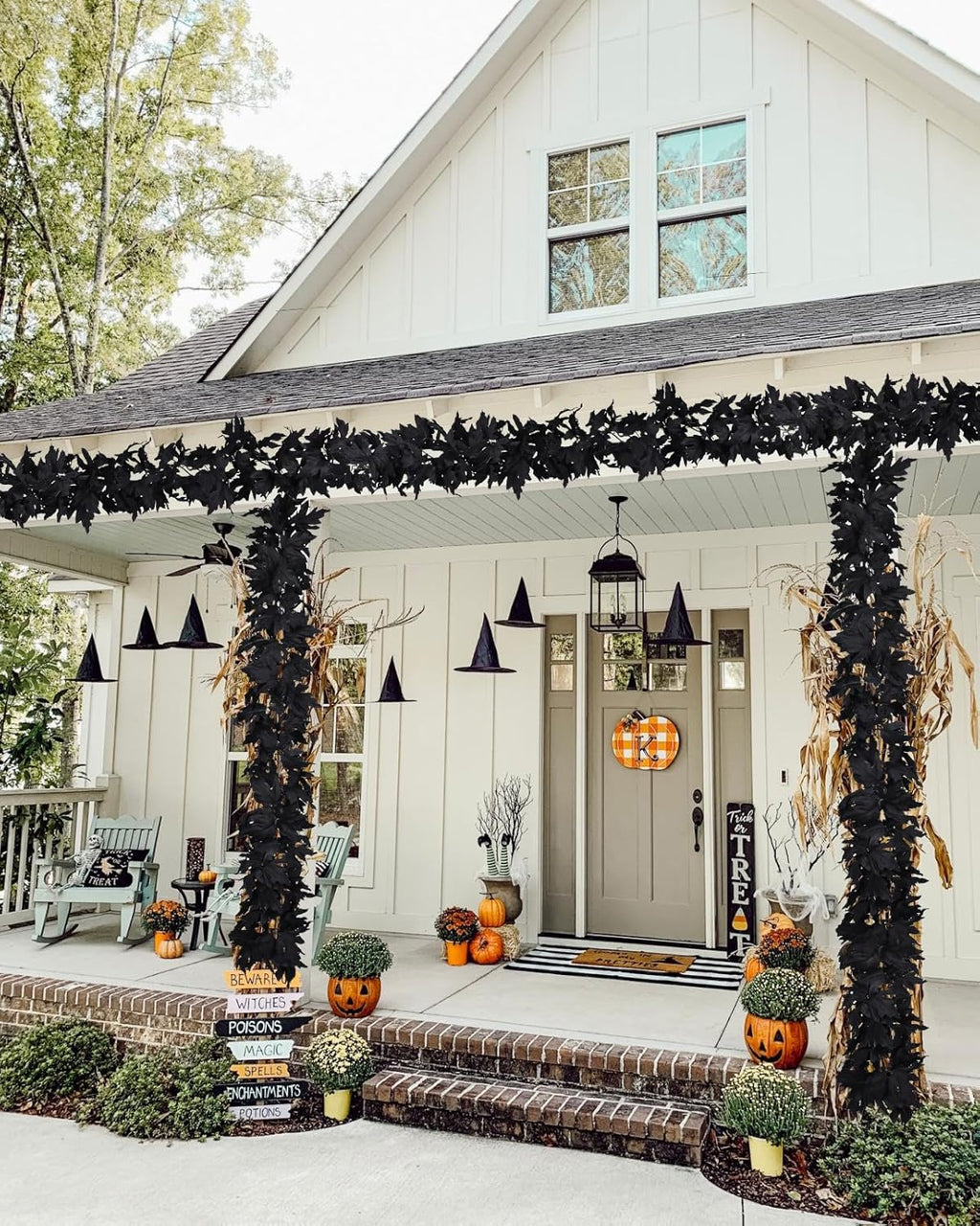 Lvydec 2 Pack Black Halloween Fall Maple Garland - 5.9ft/Piece Artificial Hanging Fall Leave Vines Garland Autumn Decor for Thanksgiving Home Wedding Party
