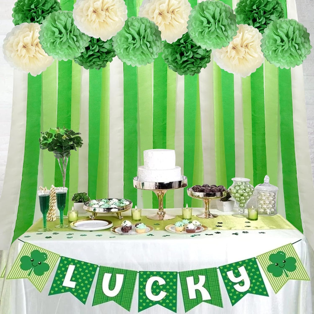 Sage Green Party Streamers Decorations Paper Pom Poms for Birthdays, Bridal or Baby Showers,Engagement, Boho Wedding, Greenery Party Decor