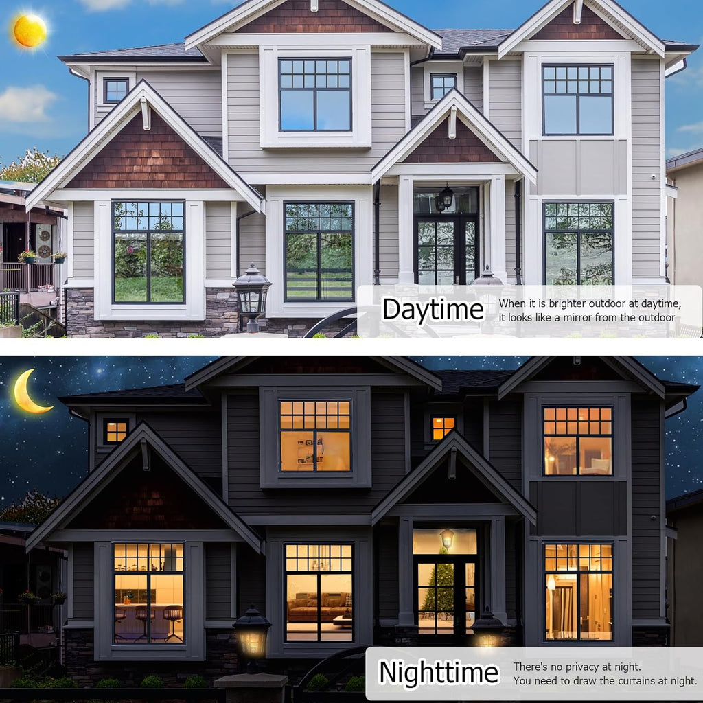 HIDBEA One Way Window Film, Daytime Privacy Sun Blocking Reflective Window Film No Glue Static Cling Heat Control Window Tinting Film for Home and Office, Black Silver, 45.3 x 78.7 Inch