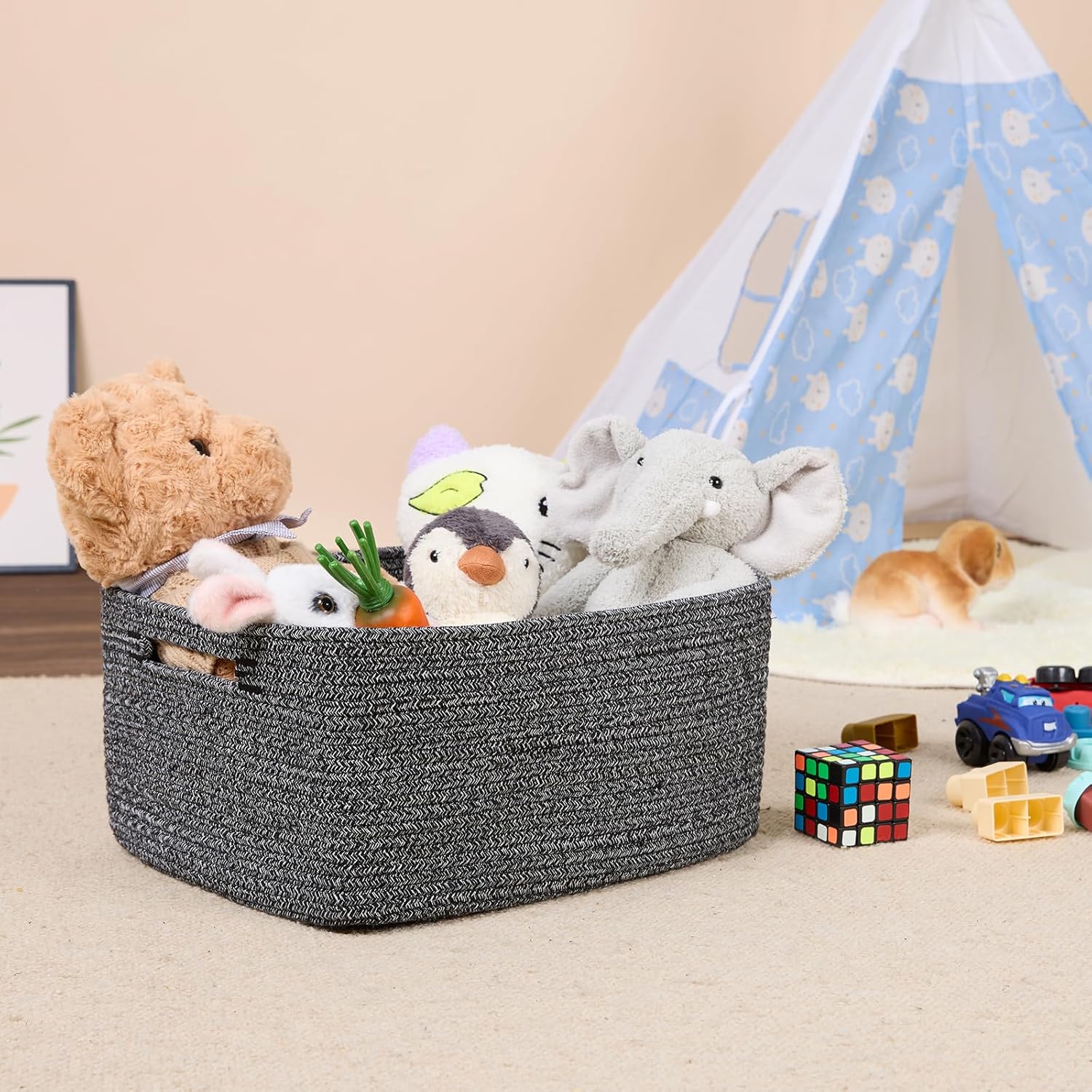Large Storage Baskets for Shelves, Closet Organizers Bins for Clothes Blanket Towels, Baby Nursery, Toy Baskets Box, Woven Rope Baskets, 17 x 13 x 7.5”, 3 Packs Dark Gray