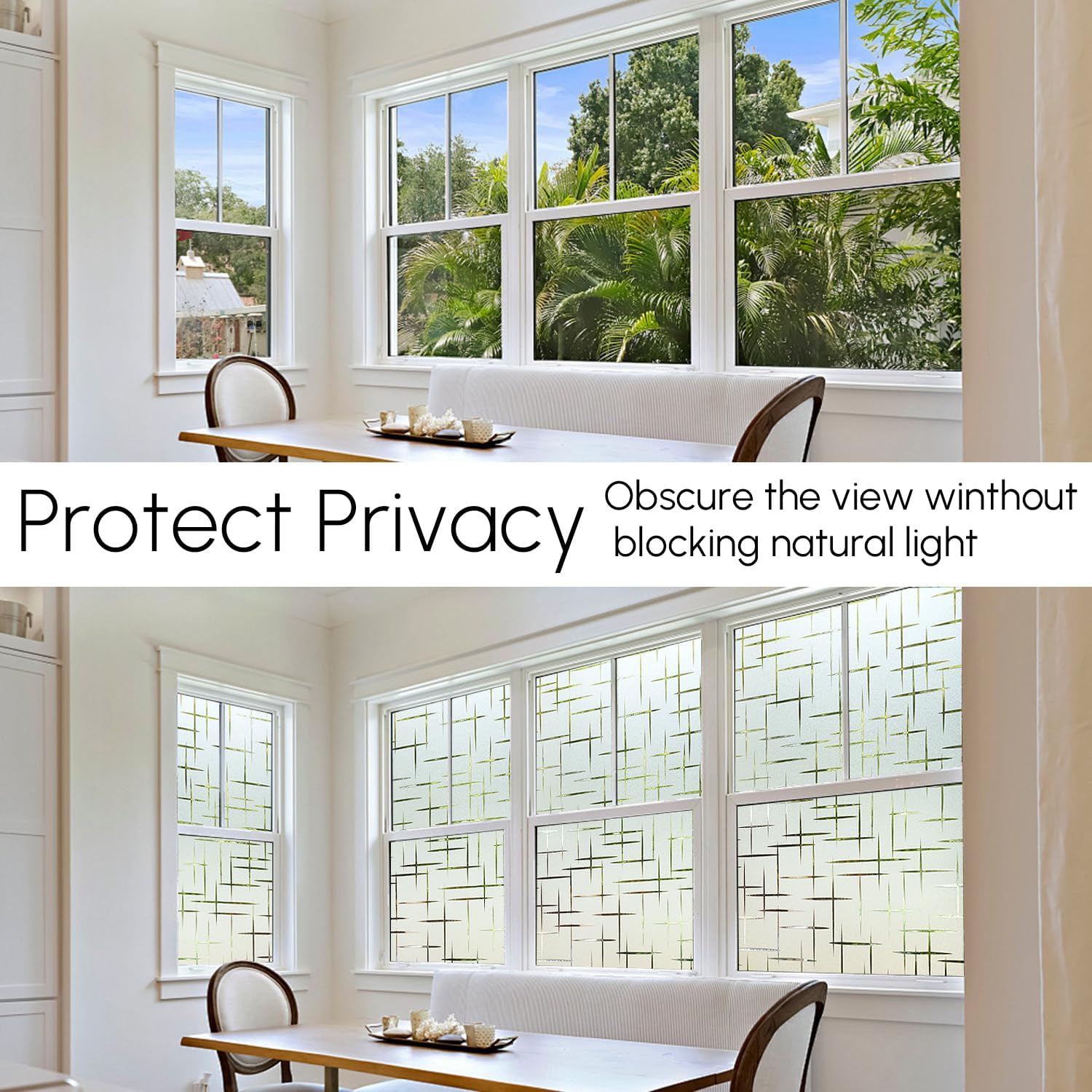 HIDBEA Window Privacy Film, Decorative Staic Cling Frosting Film, Heat Control UV Blocking Non-Adhesive Window Sticker for Home, Cross Pattern,17.5 X 78.7 Inch