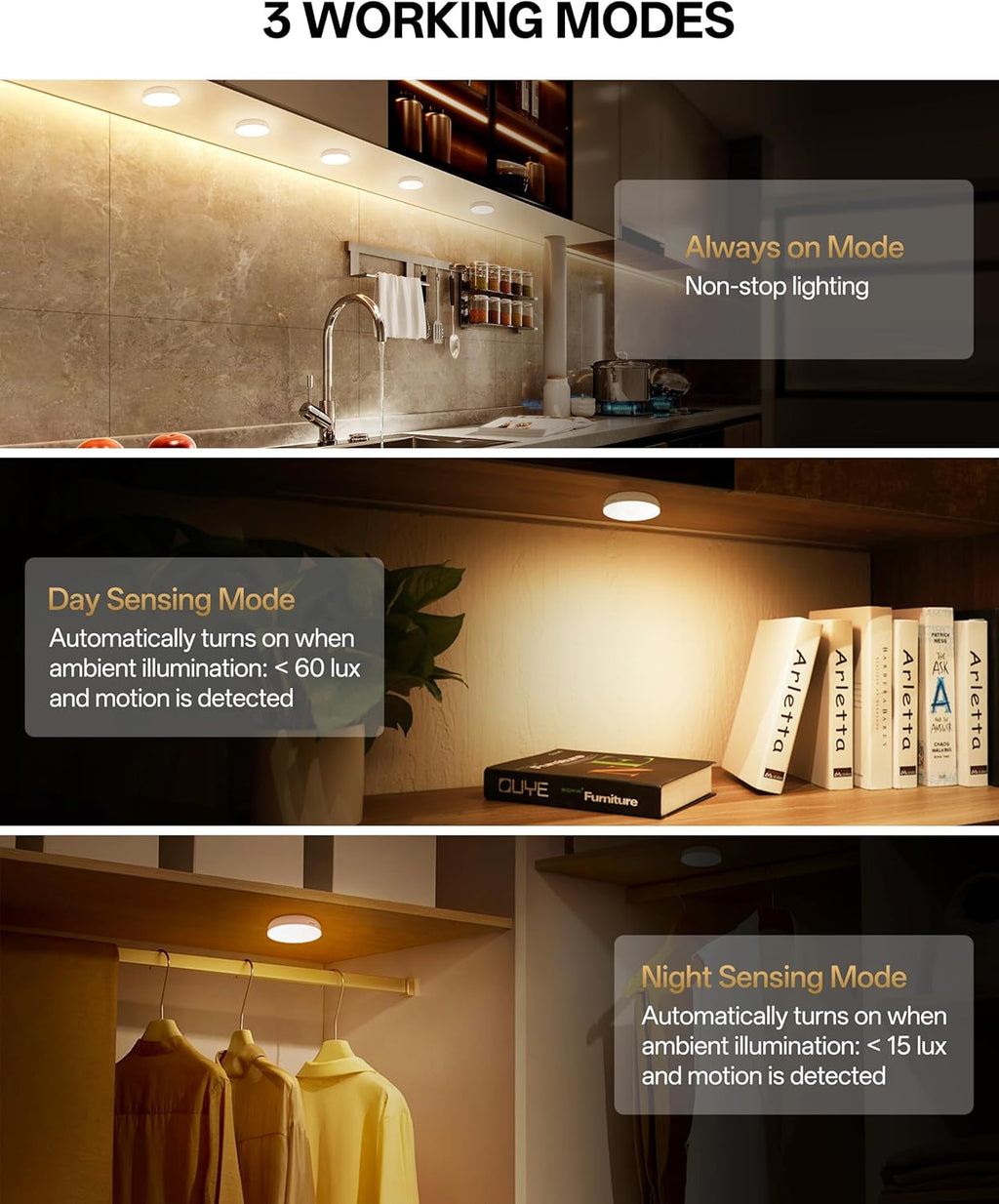 Homelist Upgraded Ultra Bright Motion Sensor Lights Indoor, 6 Pack Rechargeable Puck Light with Remote, 1500mAh Battery Operated Sensor Night Light for Stairs, Cabinet, Bedside, Closet