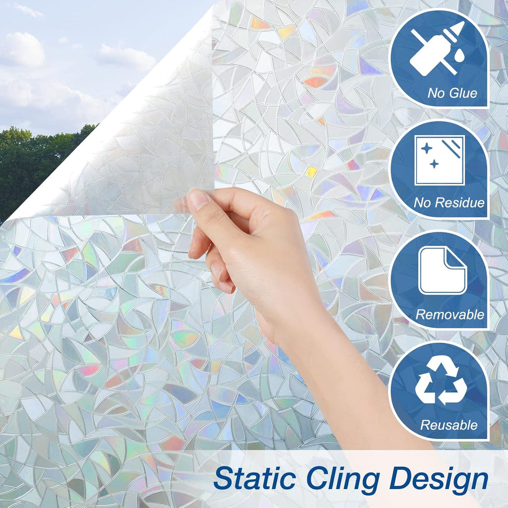 DOWELL One Way Window Film Daytime Privacy, Static Cling Window Tinting Film for Home, Decorative Stained Glass Stickers Heat Control Door Decal Clings, Grayish Silver, 17.5x78.7 inches