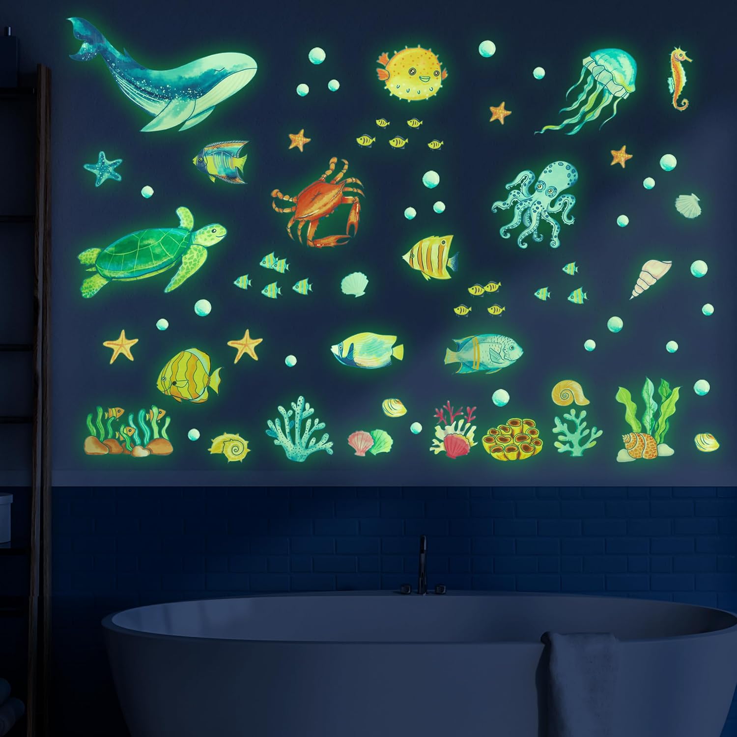 Ocean Fish Wall Decals Glow in The Dark, Removable Sea Turtle Wall Stickers, Luminous Wall Decor for Nursery Playroom Bedroom, Birthday Christmas Gift Decoration