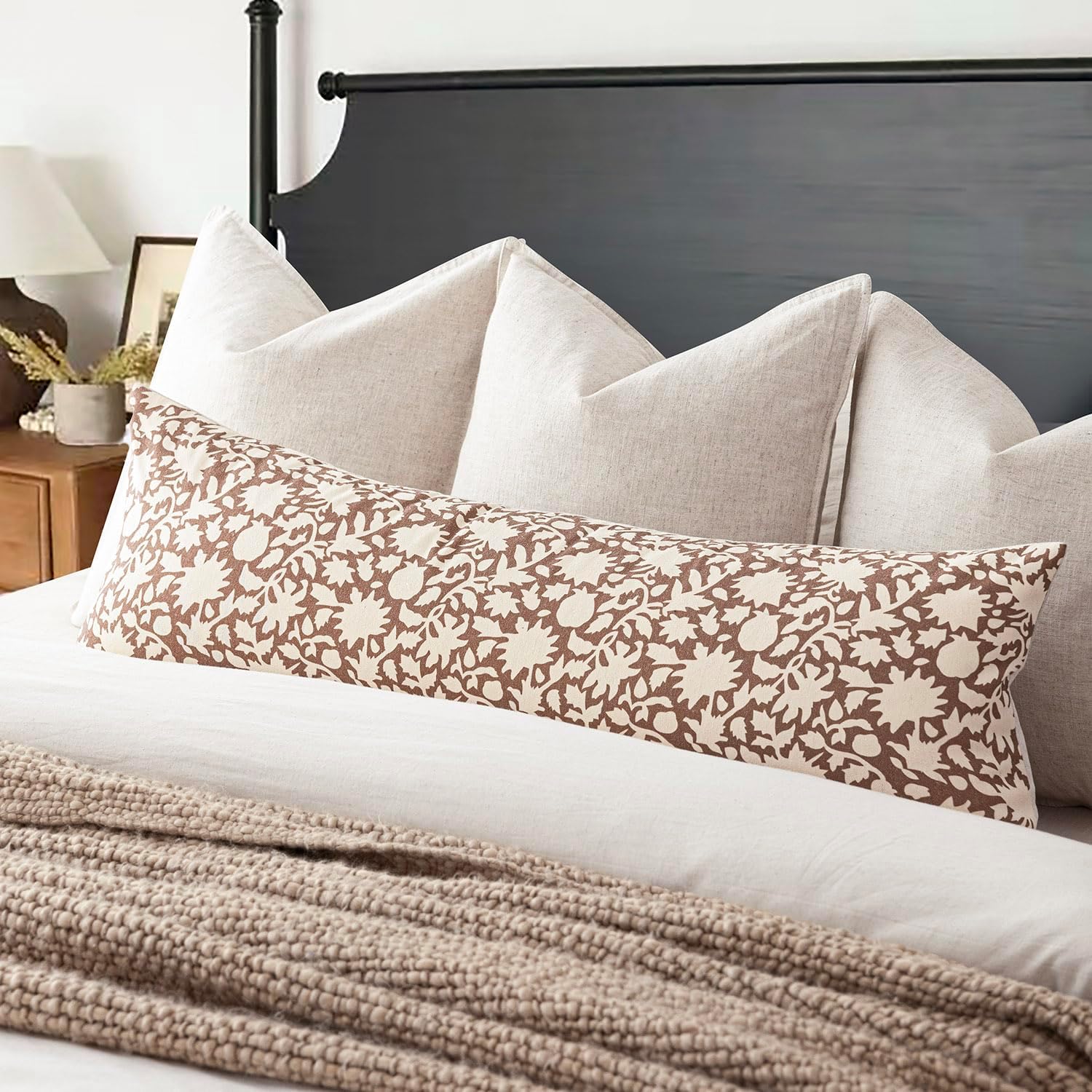 Foindtower Set of 2 Decorative Long Body Lumbar Throw Pillow Covers Accent Farmhouse Cushion Covers Boho Pillowcase for Couch Sofa Bedroom Living Room Home Decor Outdoor,14×36 Inch,Light Orange Brown