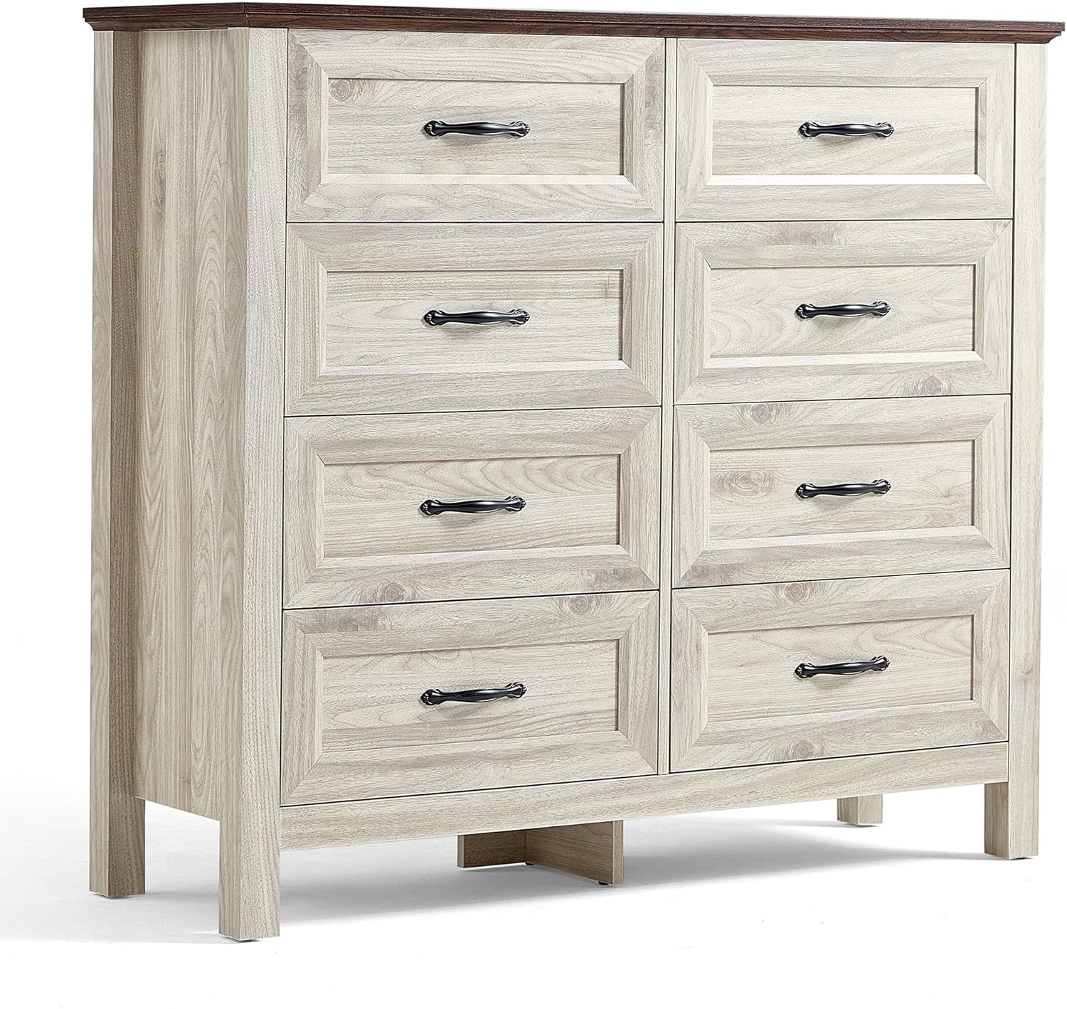 LINSY HOME Farmhouse 8 Drawers Dresser Chests for Bedroom, Wood Dresser Wide Chest of Drawers, Storage Dressers Organizer for Bedroom, Living Room,Hallway, SGS Certified