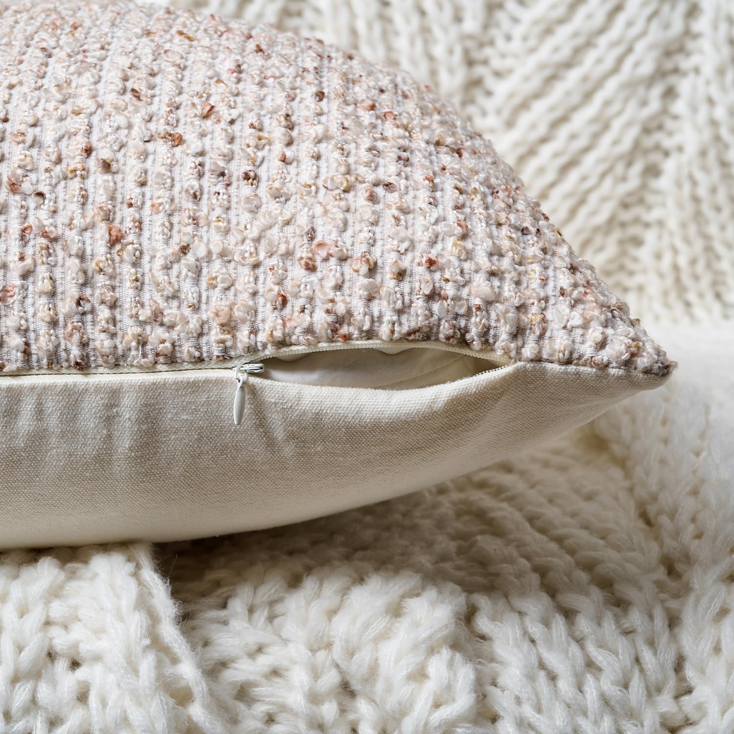 Striped Throw Pillow Covers 24x24 Set of 2 Beige Textured Boucle Chic Morden Boho Accent Farmhouse Square Decorative Couch Pillow Covers for Home Decor Bed Sofa Living Room