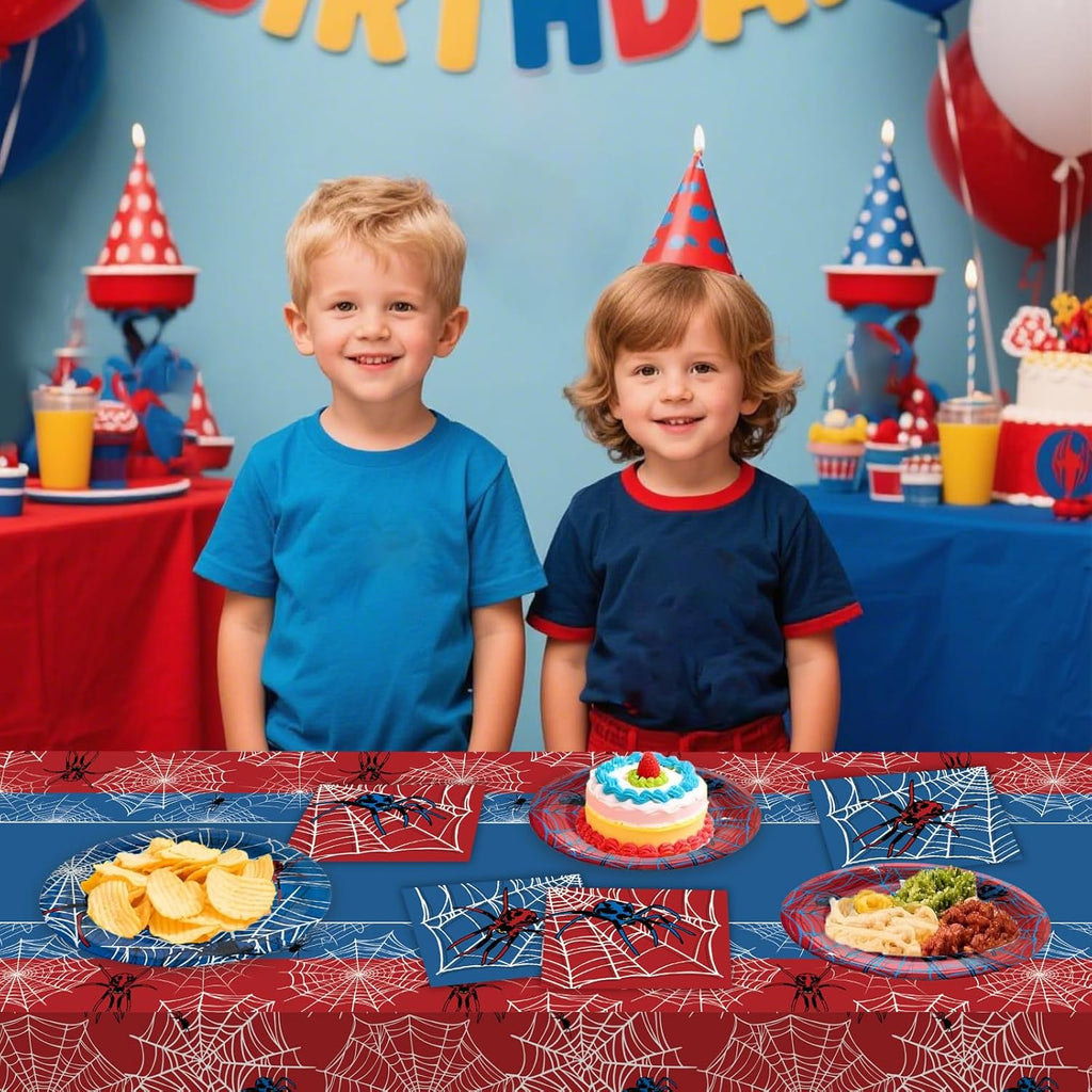 3 Pcs Spider Birthday Party Tablecloth 54 x 108 inch Plastic Table Cloth Disposable Red and Blue Tablecloth Rectangle Table Cover for Spider Birthday Party Decorations Halloween Supplies
