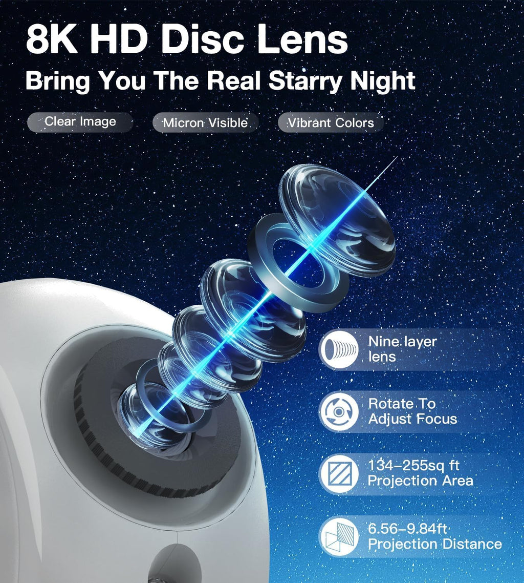 Galaxy Projector for Bedroom,4K Image Planetarium Projector Adjustable Knob,13 in 1 Kids Night Light Projector with Built-in Bluetooth Speaker & White Noise,360° Rotating with Remote Timer (White)