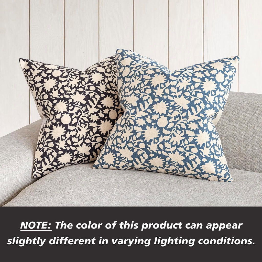 Foindtower Set of 2 Decorative Neutral Floral Throw Pillow Covers Accent Farmhouse Cushion Covers Boho Vintage Pillowcase for Couch Sofa Bedroom Living Room Home Decor Outdoor22×22 Inch,Black