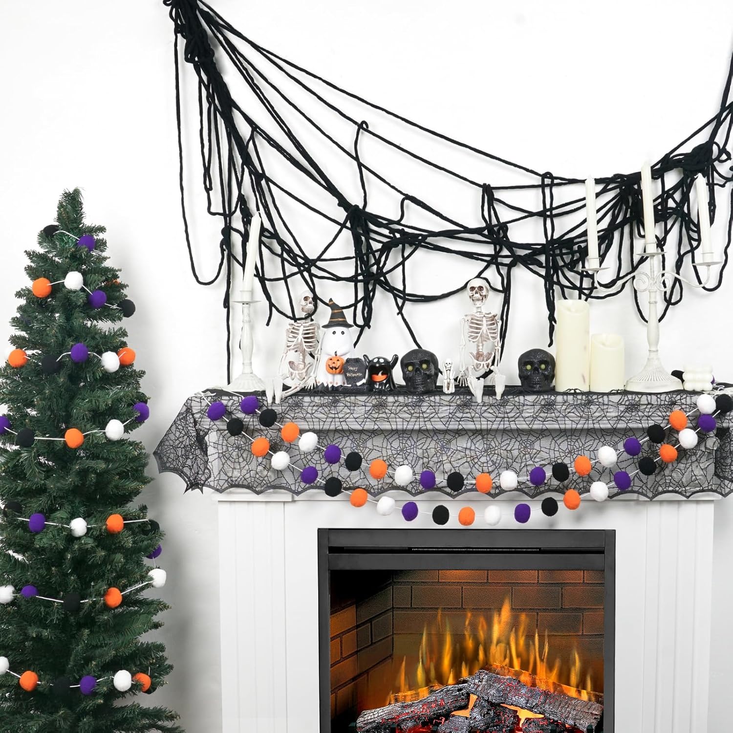 TBD Decor 2pk Halloween Decorations Pom Pom Garland,13FT Colorful Large Felt Ball Garland,Cute Hanging Halloween Party Decorations for Mantle,Indoor Birthday Party Supplies