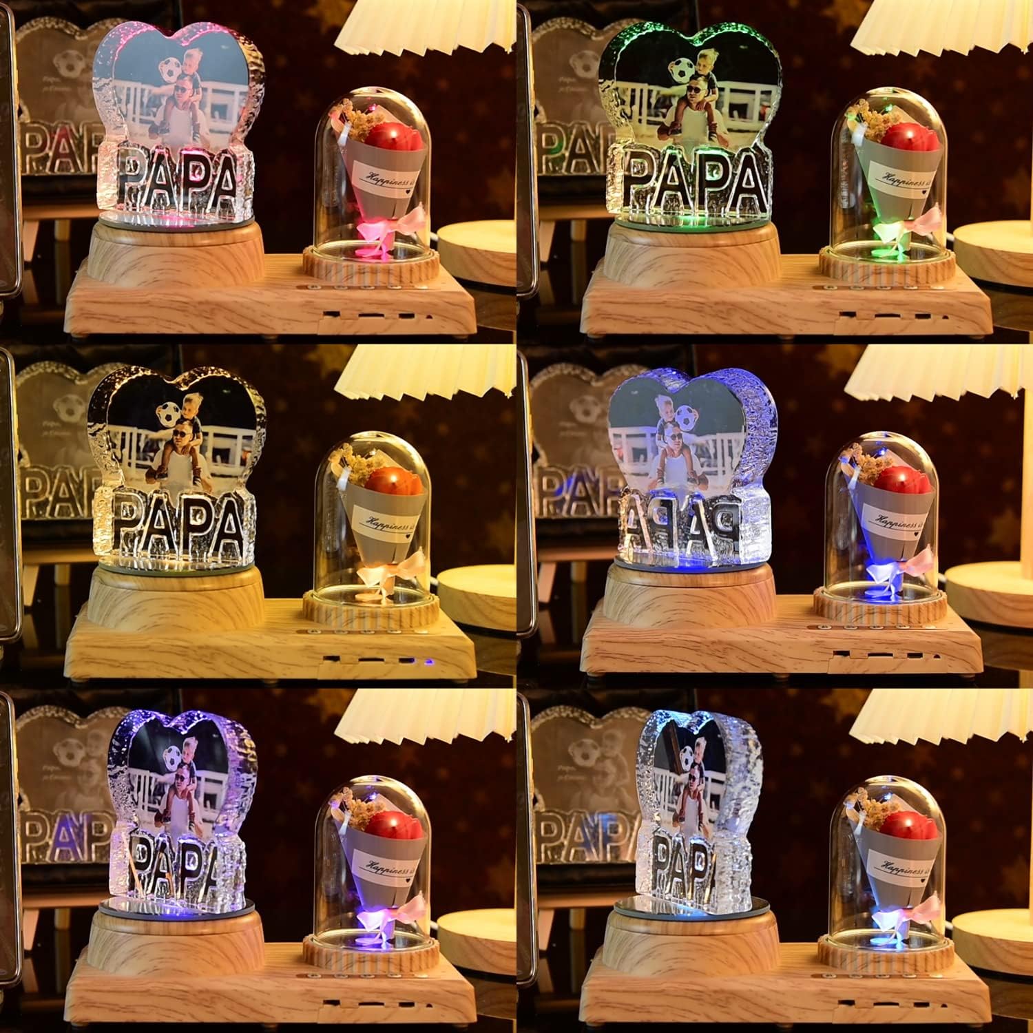PAPA 3D Crystal Photo - Crystal Picture Hand Cut, Includes Rose Bluetooth Music Box LED Base - Memorable Gift and Keepsake, Daddy Day Gifts for Dad, Husband, Son