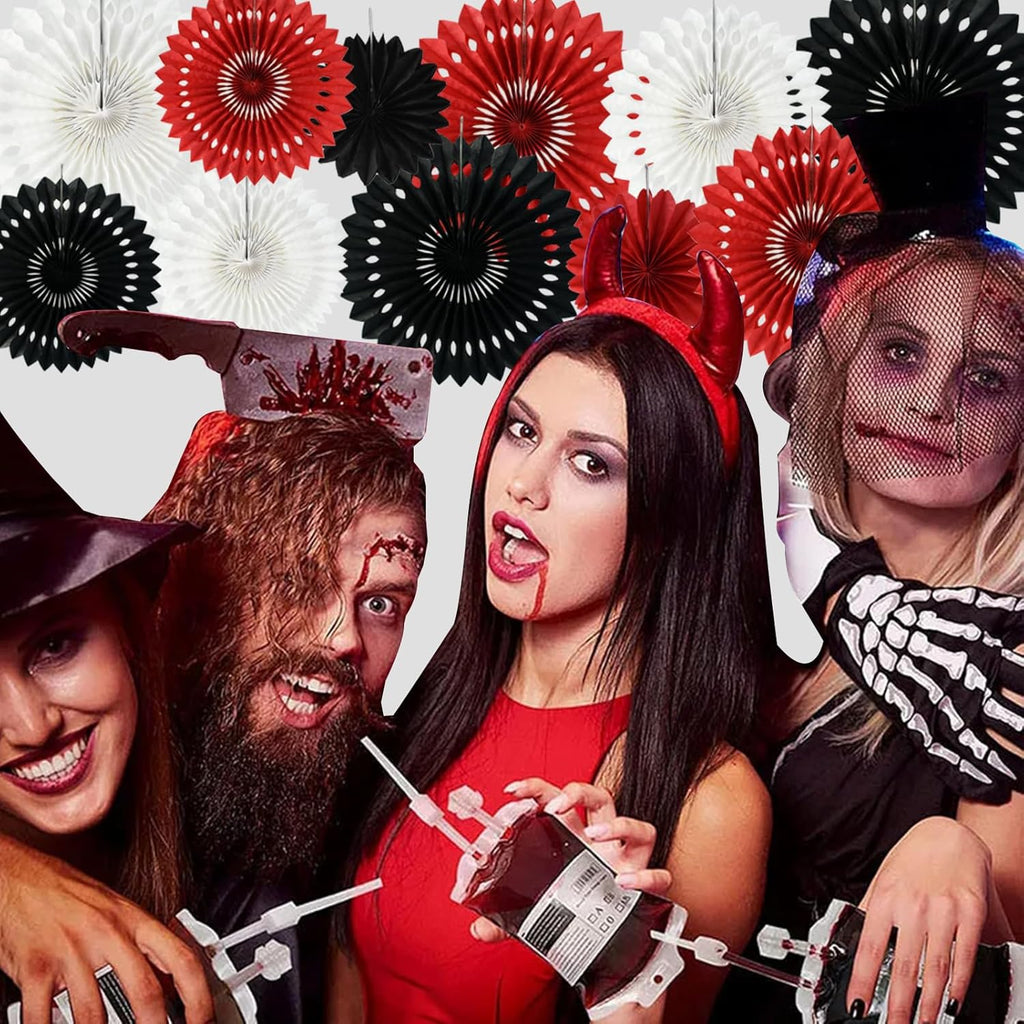 BEISHIDA Red Black White Hanging Honeycomb Round Paper Fans Decoration Tissue Paper Fan Garland for Birthday Christmas Wedding Party Supplies（11packs）