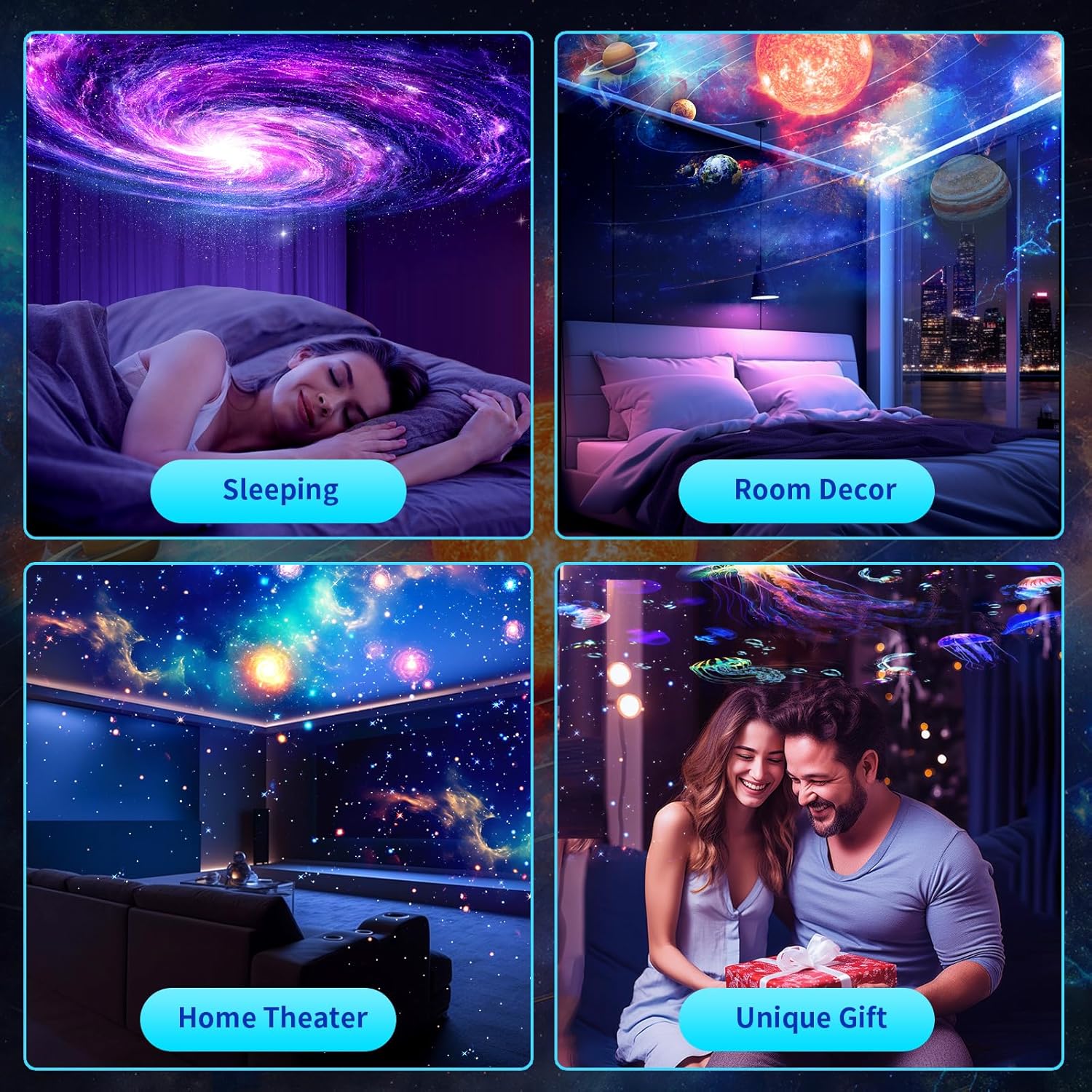 [2025 Upgraded] Galaxy Projector, HD Brighter Wider Projection Planetarium Star Projector with 7-Color Night Light Realistic Starry Sky Space Solar System Moon Nebula for Bedroom Ceiling Room Decor