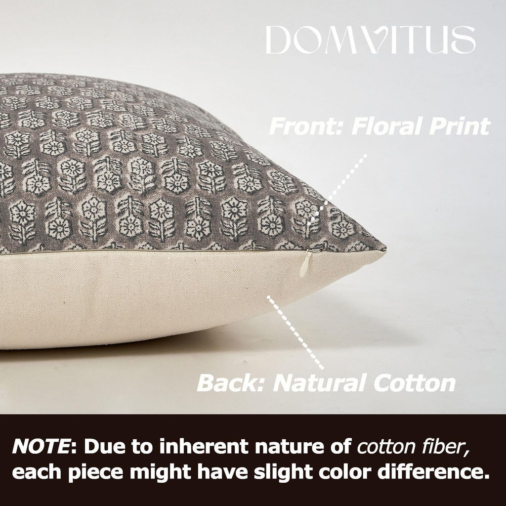 DOMVITUS Floral Pillow Covers Set of 2, Throw Pillow Covers 18x18, Floral Print Neutral Accent Decorative Pillow Covers for Living Room, Bed, Light Taupe