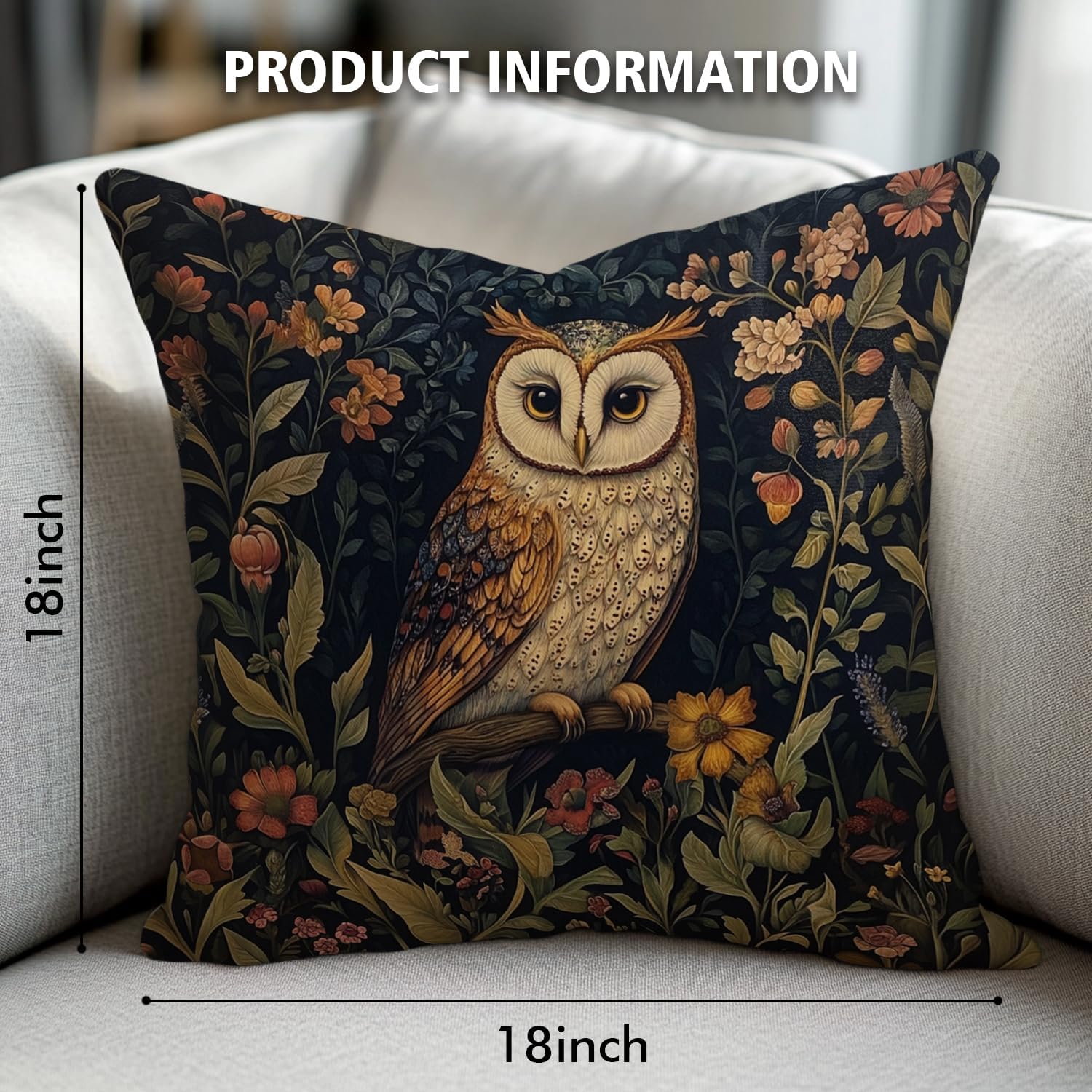 YOU FOUND ME William Morris Abstract Vintage Floral Velvet Owl Design Throw Pillow Covers Home Decor, Retro Art Deco Pillowcase Cushion Cover for Bed Sofa Living Room, Square 18x18inch (Brown-Owl)