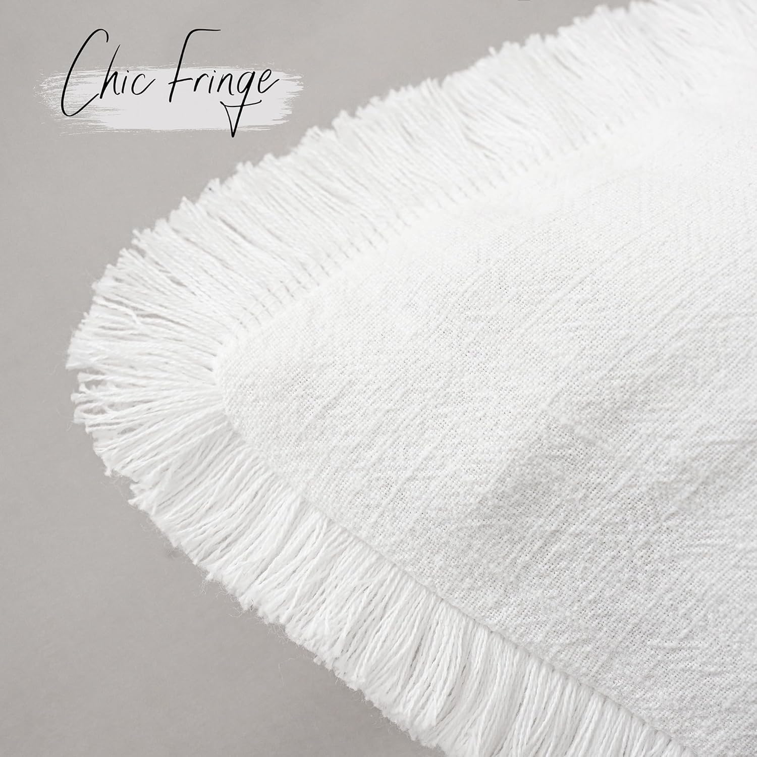 Foindtower Set of 2 Decorative Linen Fringe Throw Pillow Covers Cozy Boho Farmhouse Cushion Cover with Tassels Soft Accent Pillowcase for Couch Sofa Bed Living Room Home Decor,18×18 Inch,White