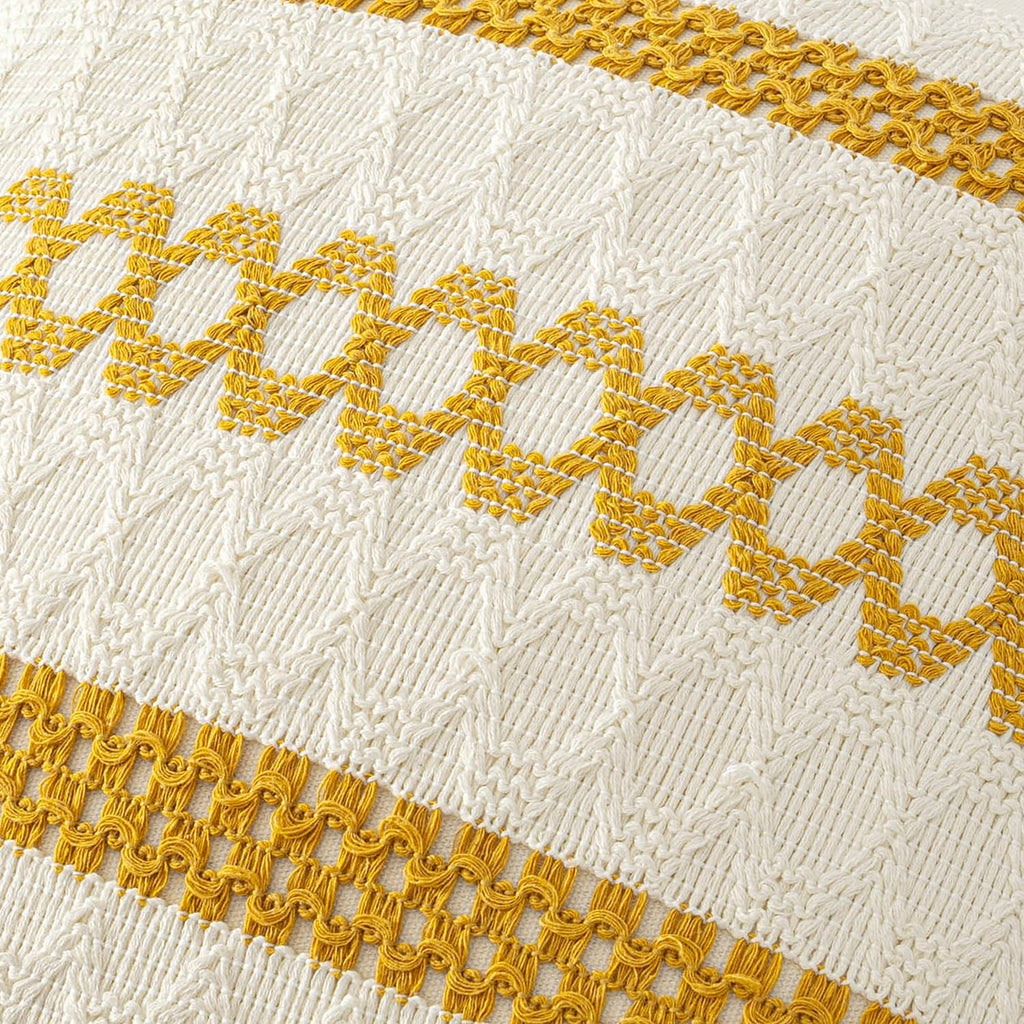 MIULEE Set of 2 Mustard Yellow Boho Decorative Lumbar Pillow Covers 12x20 Inch Farmhouse Rustic Couch Throw Pillows Modern Cotton Cushion Covers Retro Cute Macrame Woven Home Decor for Bed Sofa Chair