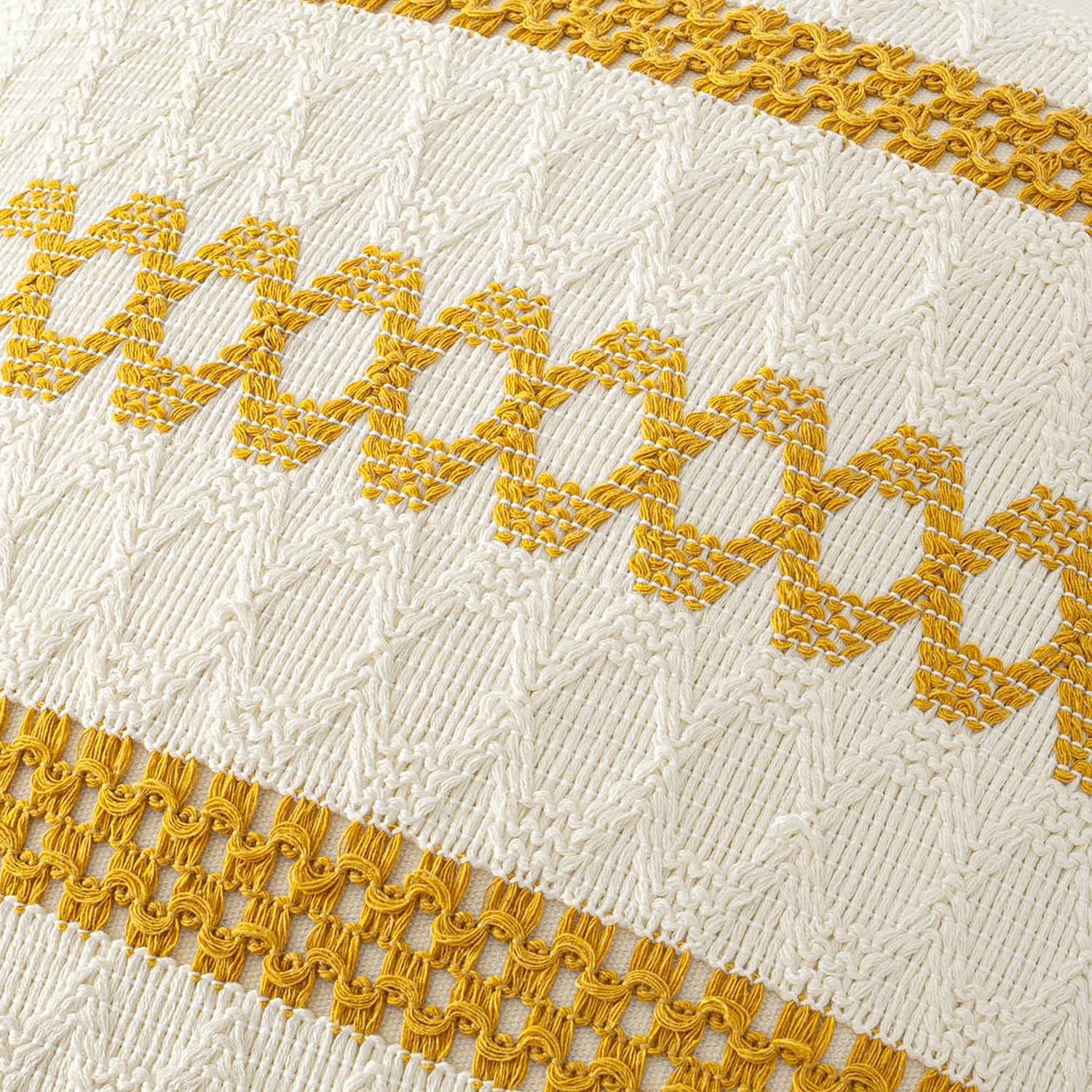 MIULEE Set of 2 Mustard Yellow Boho Decorative Lumbar Pillow Covers 12x20 Inch Farmhouse Rustic Couch Throw Pillows Modern Cotton Cushion Covers Retro Cute Macrame Woven Home Decor for Bed Sofa Chair