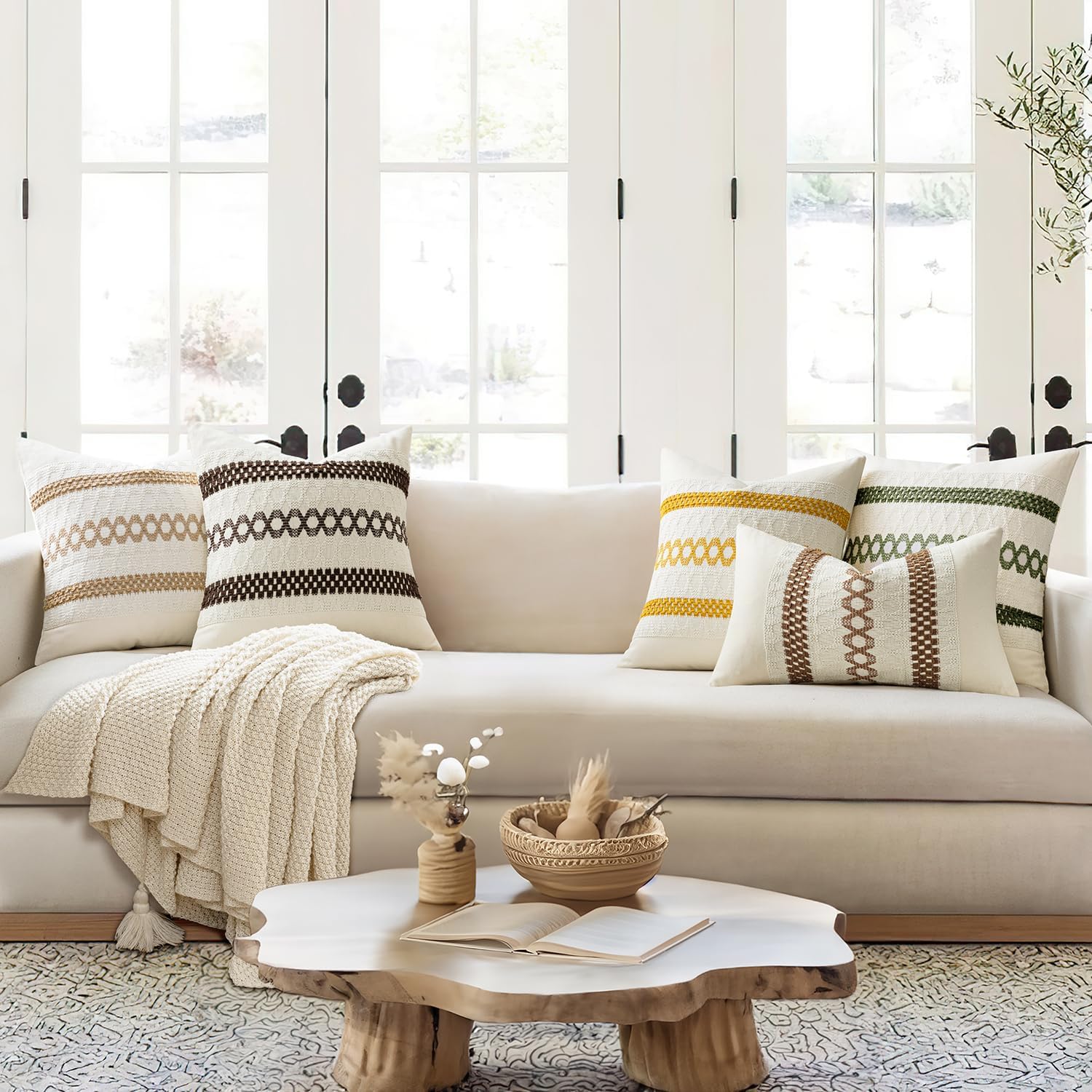 MIULEE Set of 2 Dark Brown Boho Decorative Pillow Covers 18x18 Inch Farmhouse Rustic Couch Throw Pillows Modern Spring Cotton Cushion Covers Retro Cute Macrame Woven Home Decor for Bed Sofa Chair