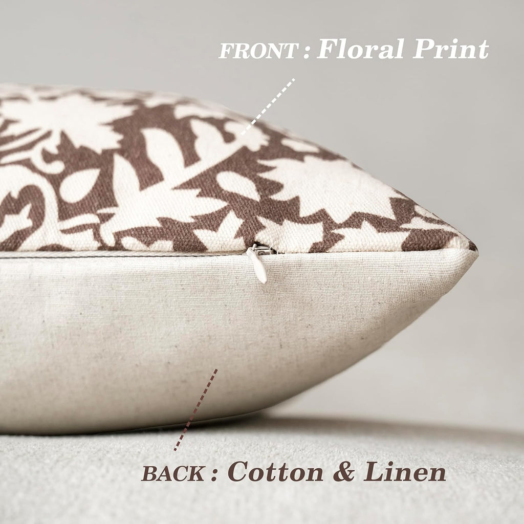 Foindtower Set of 2 Decorative Long Body Lumbar Throw Pillow Covers Accent Farmhouse Cushion Covers Floral Vintage Pillowcase for Couch Sofa Bedroom Living Room Home Decor Outdoor,14×36 Inch,Brown