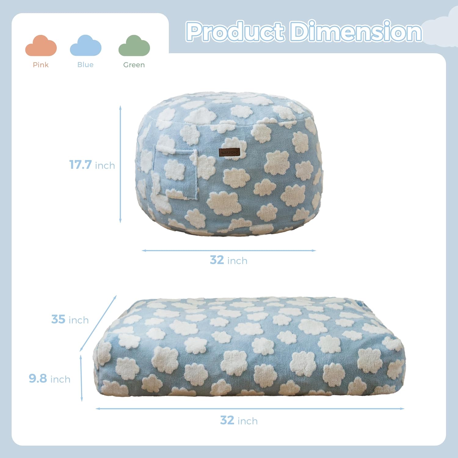 MAXYOYO Bean Bag Chair Bed for Kids, Convertible Bean Bag from Lazy Chair to Floor Bed, Fresh Cloud Design Cover, Stuffed Floor Sofa Couch for Boys and Girls, High-Density Foam Filling, Blue