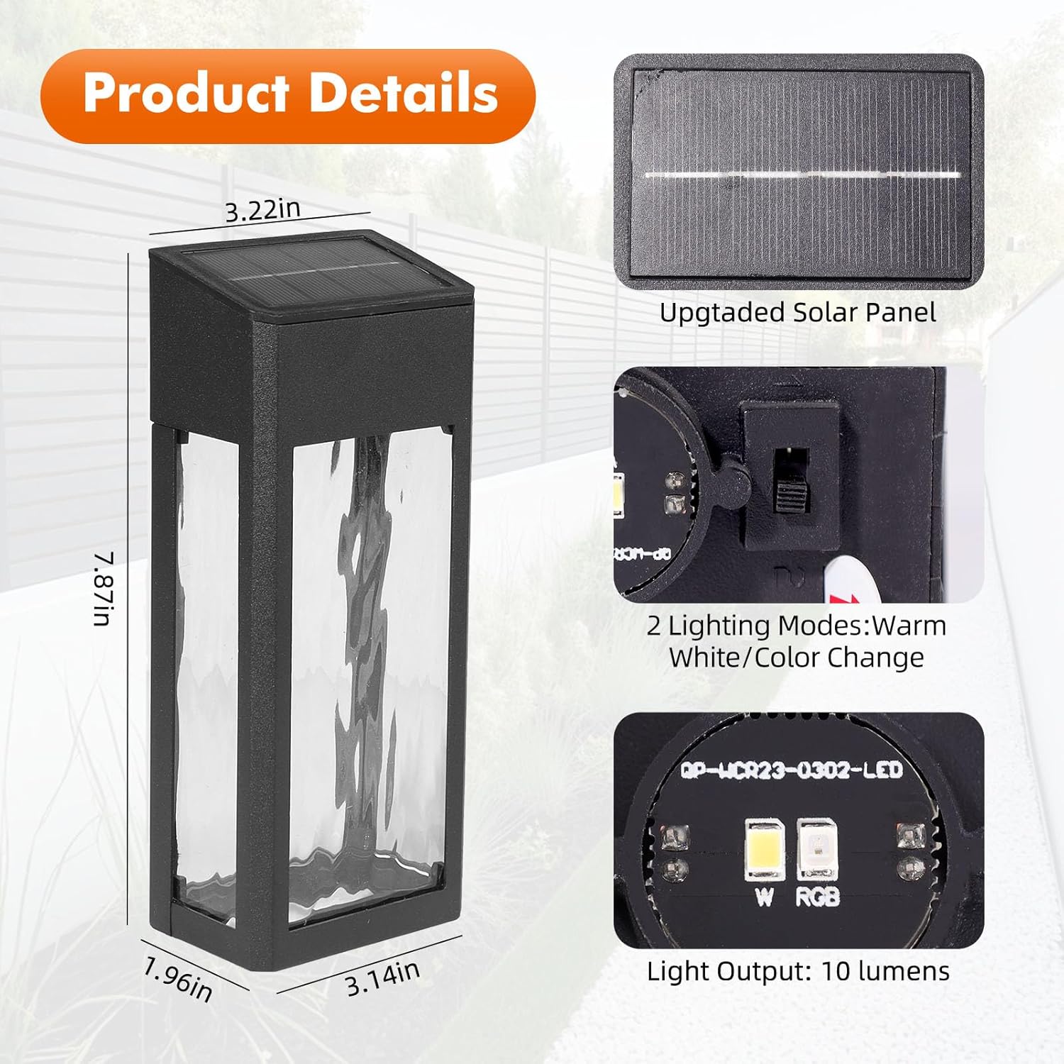 Solar Outdoor Lights, 4 Pack Textured Glass Solar Wall Lights for Yard, Fence, Porch and Garage with 2 Modes, Body in Aluminum and Waterproof