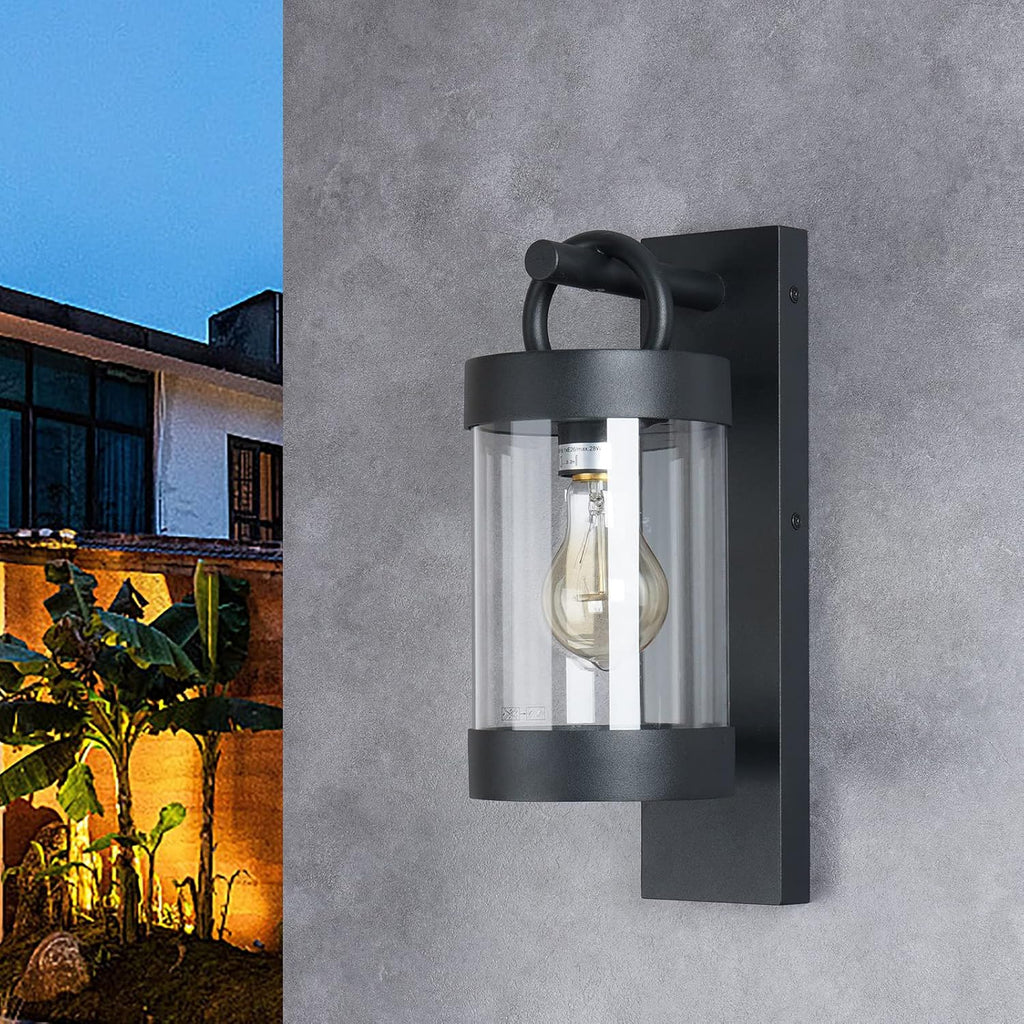Dusk to Dawn Outdoor Wall Lighting 2 Pack Black Exterior Wall Lantern Sconce Fixture with E26 Base for Porch Patio Garage House