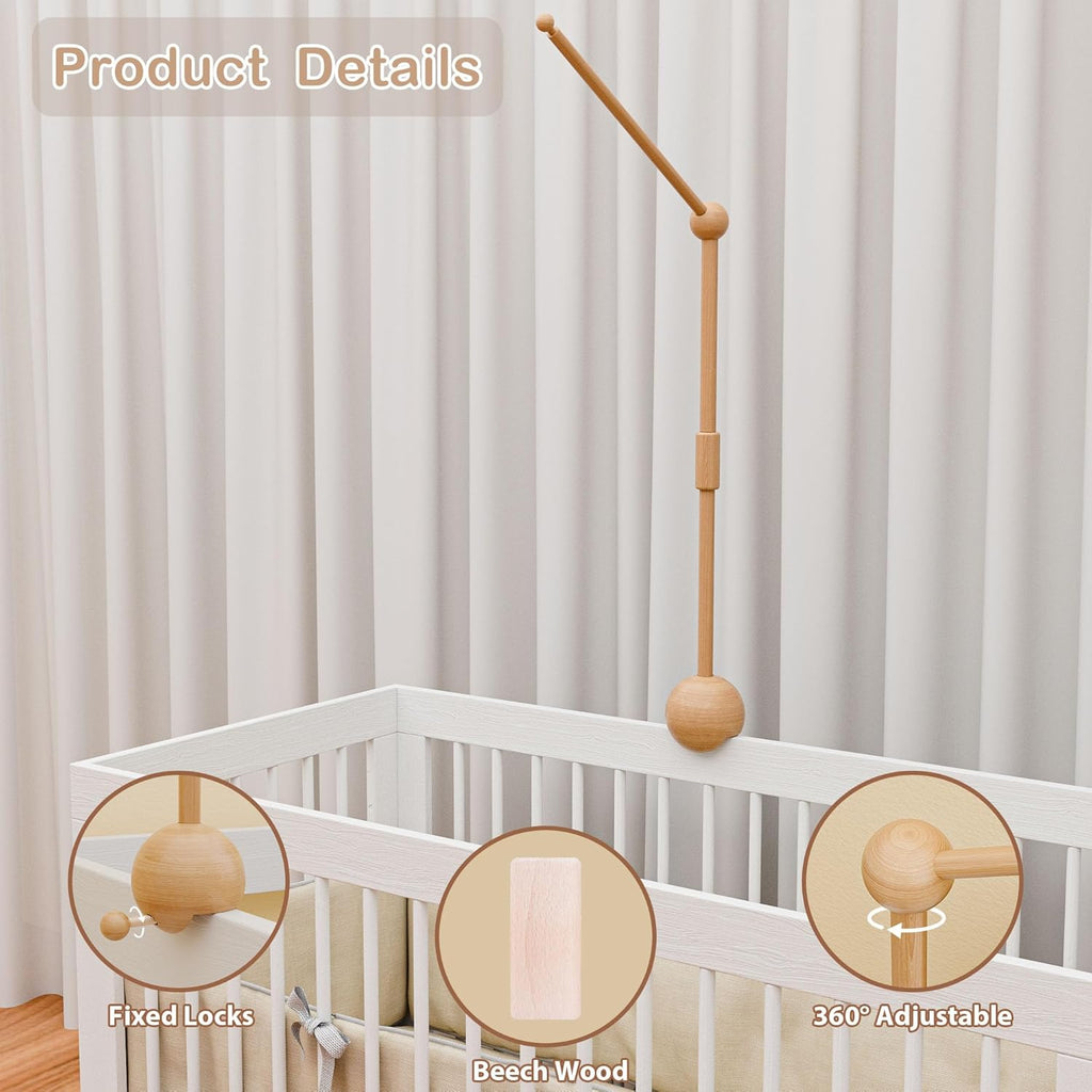 Baby Crib Mobile Arm,32.5 Inch Crib Mobile Stand,Wooden Mobile Arm for Crib（2 Modes, 360°Adjustable,100% Beech Wood Boy Girl Mobile Holder for Crib Nursery Decor Baby Mobile Hanger