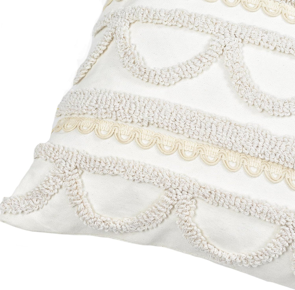 Boho Pillow Covers 18X18 Inch Boho Tufted Throw Pillow Covers Decorative Tassels Cushion Cover Farmhouse Pillow Case for Couch Sofa Bed Living Room Bedroom, Beige