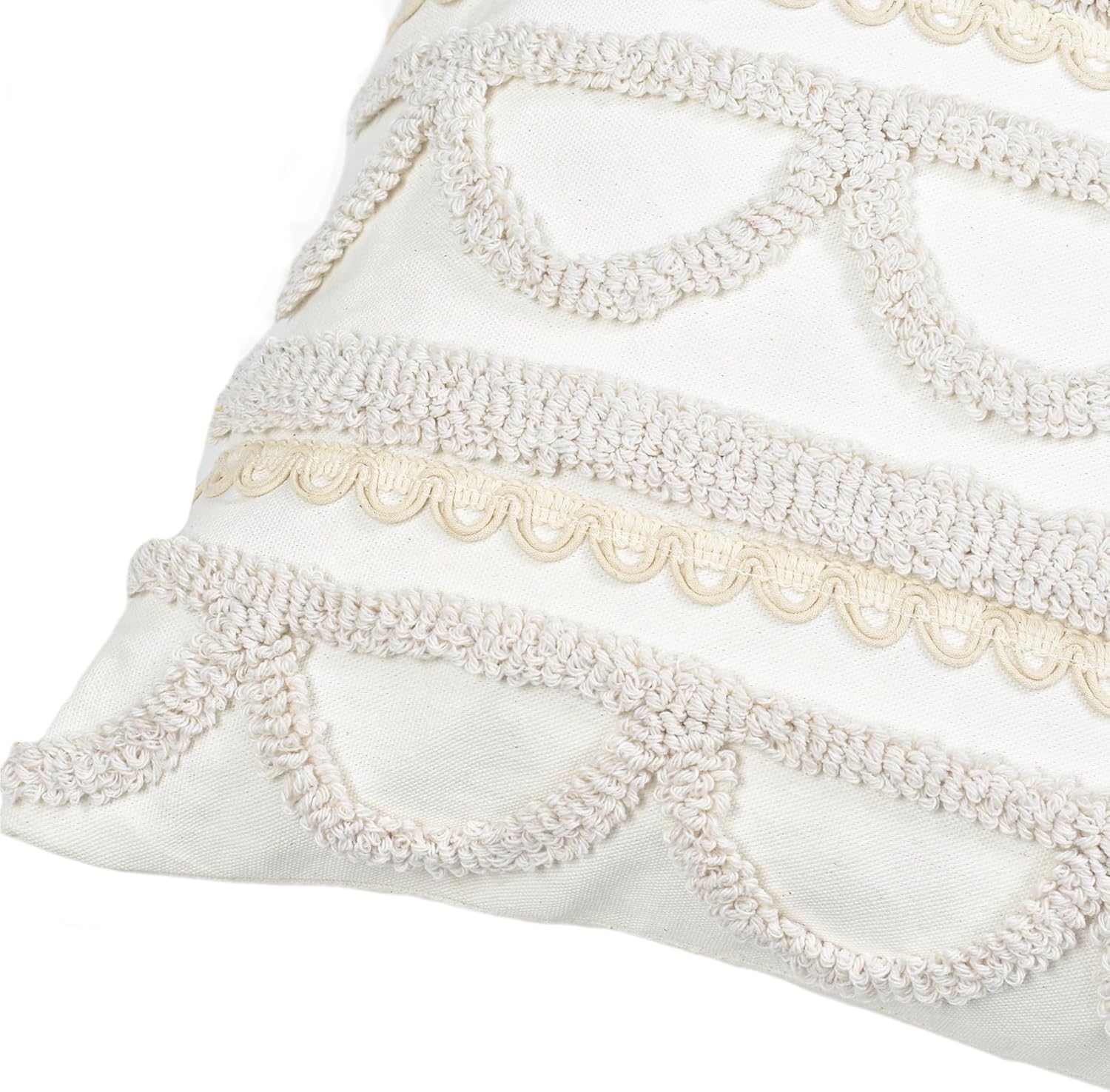 Boho Pillow Covers 18X18 Inch Boho Tufted Throw Pillow Covers Decorative Tassels Cushion Cover Farmhouse Pillow Case for Couch Sofa Bed Living Room Bedroom, Beige