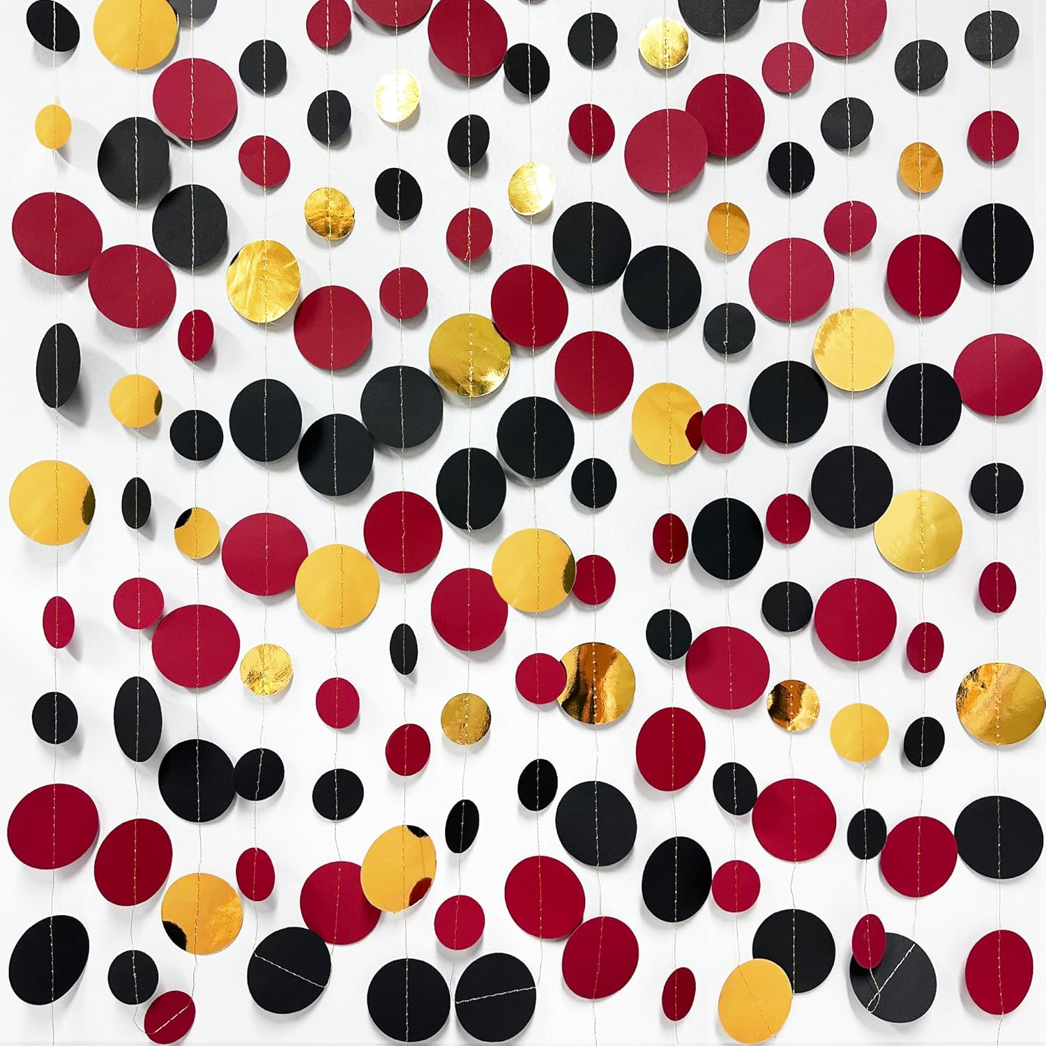 Gold Black Red Party Decorations Circle Dots Streamer Hanging Paper Polka Dots Garland for Graduation Birthday Wedding Anniversary Baby Shower Holiday Pirate Poker Casino Las Vegas Party Supplies