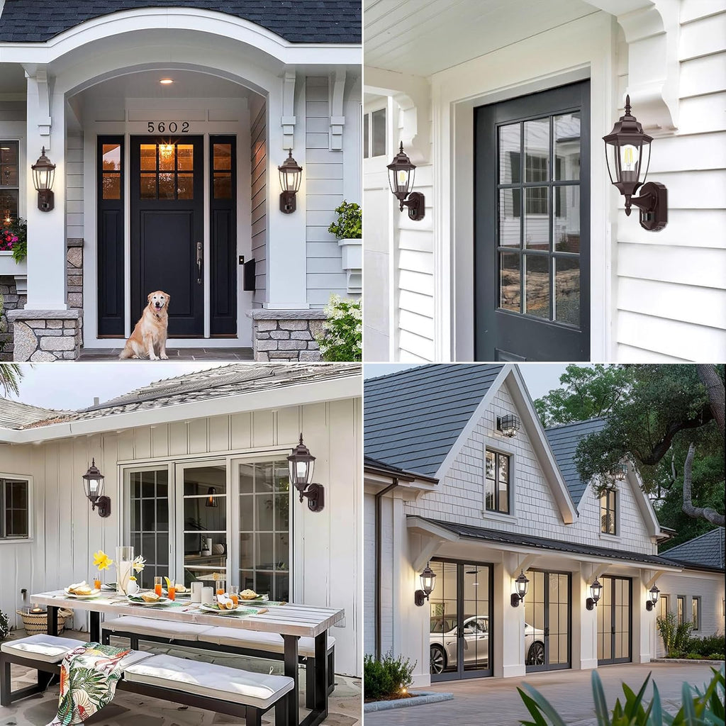 Lamomo Outdoor Wall Sconce, 2 Pack Dusk to Dawn Motion Sensor Bronze Outdoor Light Fixtures Wall Mounted, Exterior Aluminum Waterproof Porch Lights for Patio Front Door Garage