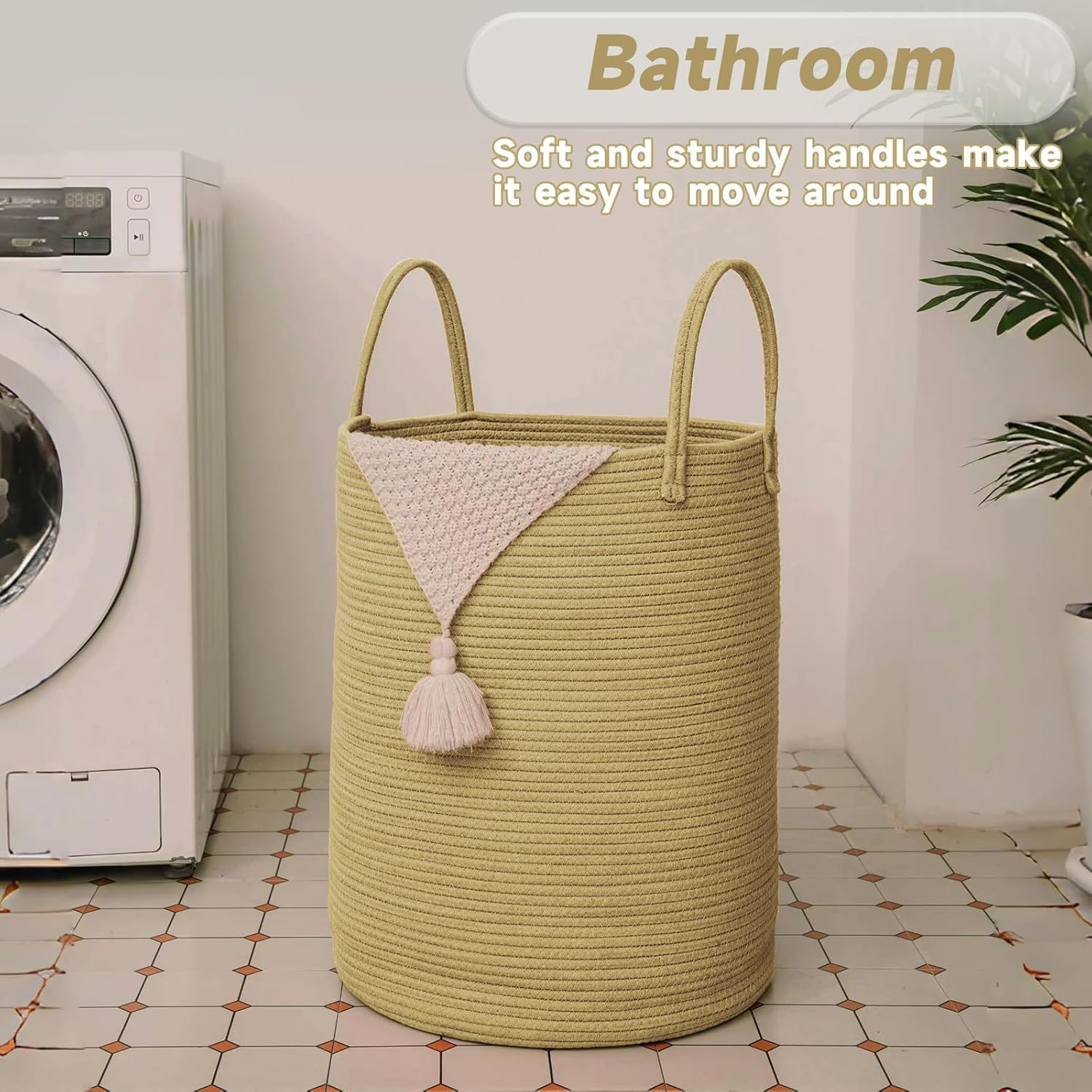 Large Woven Laundry Basket Hamper,100L Cotton Rope Storage Bin for Blankets,Toys and Clothes,Decorative Tall Nursery Hamper for Living Room,Baby Nursery,Bathroom and Bedroom,Jute