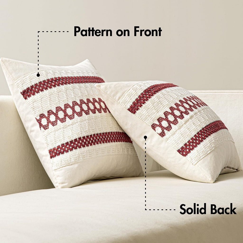MIULEE Set of 2 Christmas Burgundy Boho Decorative Lumbar Pillow Covers 12x20 Inch Farmhouse Rustic Couch Throw Pillows Modern Cotton Cushion Covers Retro Macrame Woven Home Decor for Bed Sofa Chair