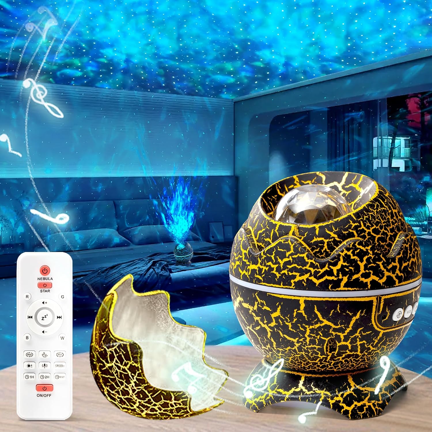 XQBX Dinosaur Egg Galaxy Projector Glow in The Dark Stars for Ceiling Room Decor Aesthetic led Lights for Bedroom Mothers Day Gifts Disco Ball Decor Ceiling Light Fixture Autism Sensory Products