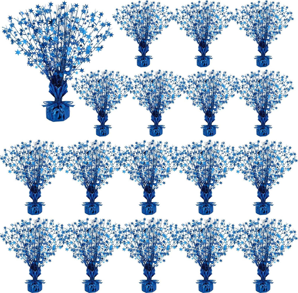 Crowye 18 Pieces Metallic Foil Spray Centerpiece Party Star Table Decoration Burst Metallic Table Centerpieces for Birthday Party Season Holiday(Blue)