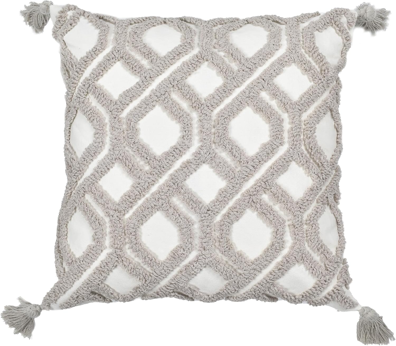 Boho Pillow Covers 18X18 Inch Boho Tufted Throw Pillow Covers Decorative Tassels Cushion Cover Farmhouse Pillow Case for Couch Sofa Bed Living Room Bedroom, Taupe