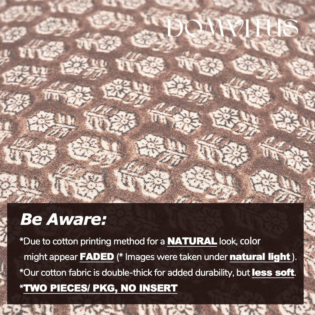 DOMVITUS Floral Pillow Covers Set of 2, 24x24 Pillow Covers, Floral Print Neutral Accent Decorative Pillow Covers for Living Room, Bed, Cognac Brown