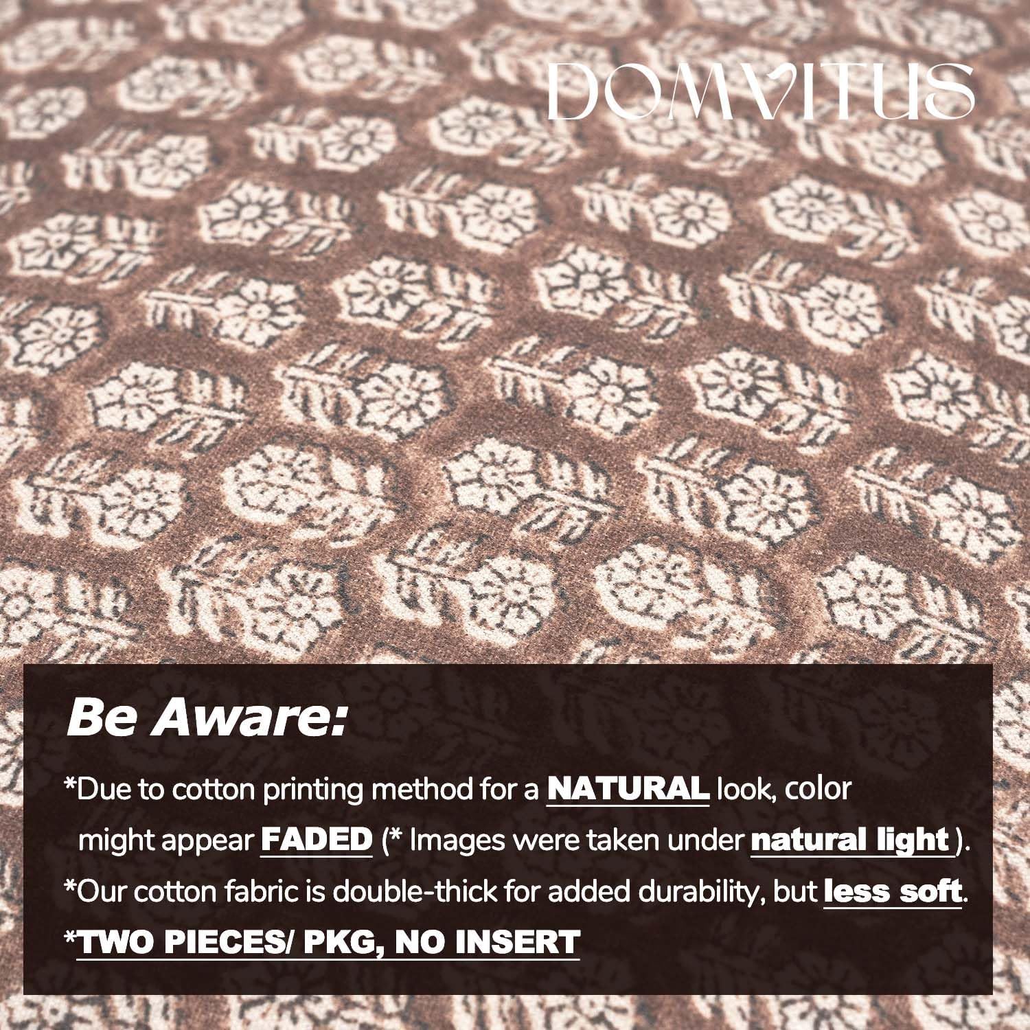 DOMVITUS Floral Pillow Covers Set of 2, 24x24 Pillow Covers, Floral Print Neutral Accent Decorative Pillow Covers for Living Room, Bed, Cognac Brown