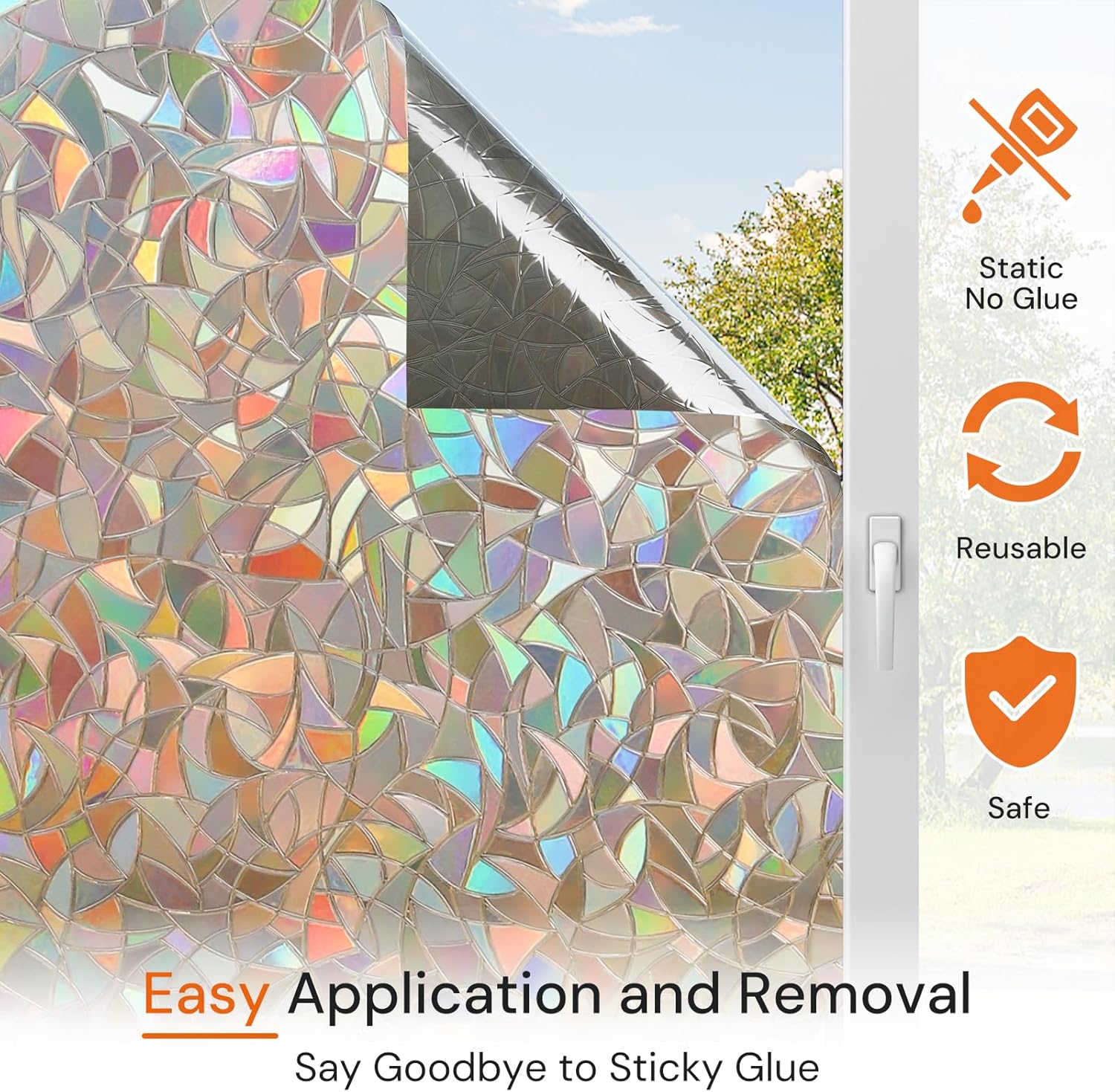 DOWELL Window Privacy Film, Rainbow Window Film, Decorative Stained Glass Clings, Static Cling Door Sticker, Non-Adhesive 3D Decals for Home UV Protection, Dark Brown, 35.4 x 78.5 inches