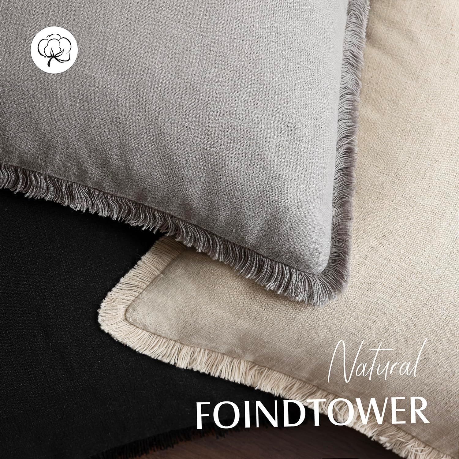 Foindtower Set of 2 Decorative Linen Fringe Throw Pillow Covers Cozy Farmhouse Cushion Cover with Tassels Accent Pillowcase for Couch Bed Living Room Home Bedroom Decor,12×24 Inch,Light Rustic Gray