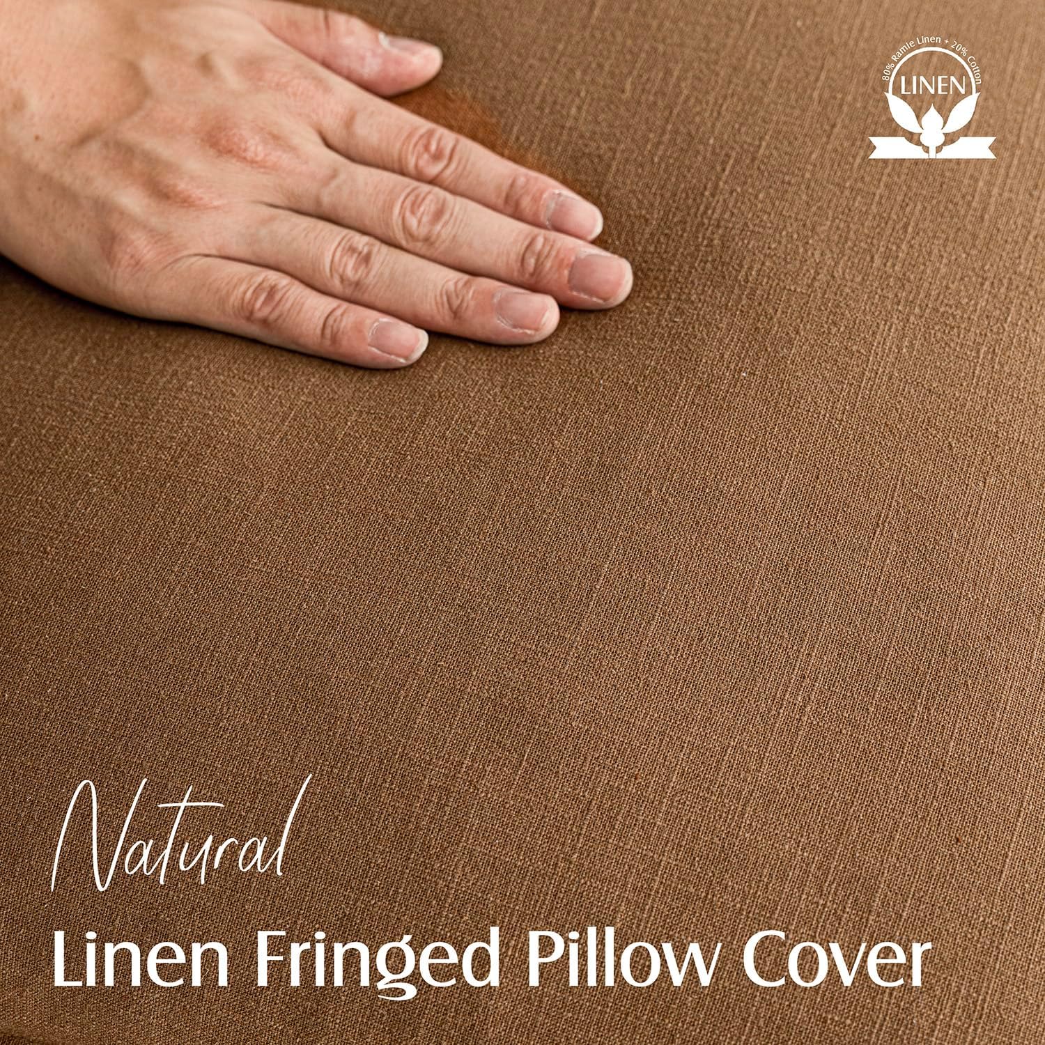 Foindtower Set of 2 Decorative Linen Fringe Throw Pillow Covers Boho Farmhouse Cushion Cover with Tassels Soft Accent Pillowcase for Couch Sofa Bed Living Room Home Decor,18×18 Inch,Orange Brown