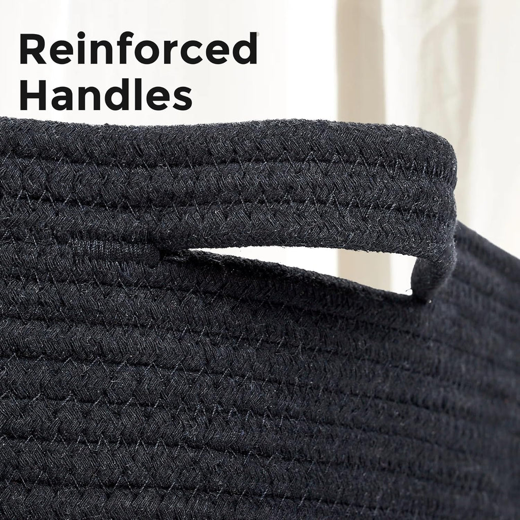 Ravinte Large Storage Basket - 22"x 22"x 14" Blanket Basket for Living Room, Baby Toy Storage Basket, Cotton Rope Basket Woven Laundry Basket (Black)