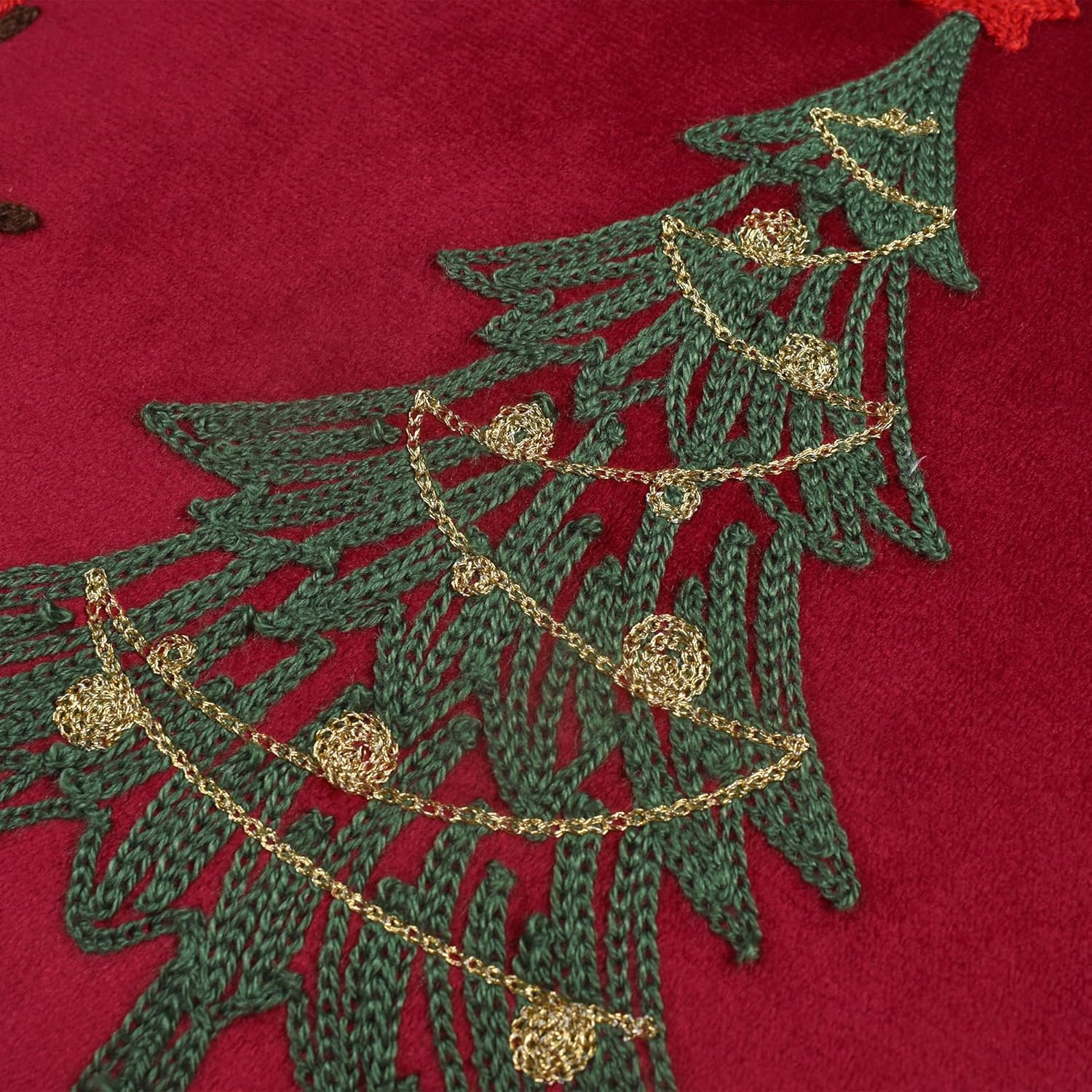 Christmas Pillow Covers 18x18 Inch - Red Embroidered Tree Throw Pillows for Holiday Decorations - Cushions for Couch, Sofa, Bed, Living Room, Bedroom