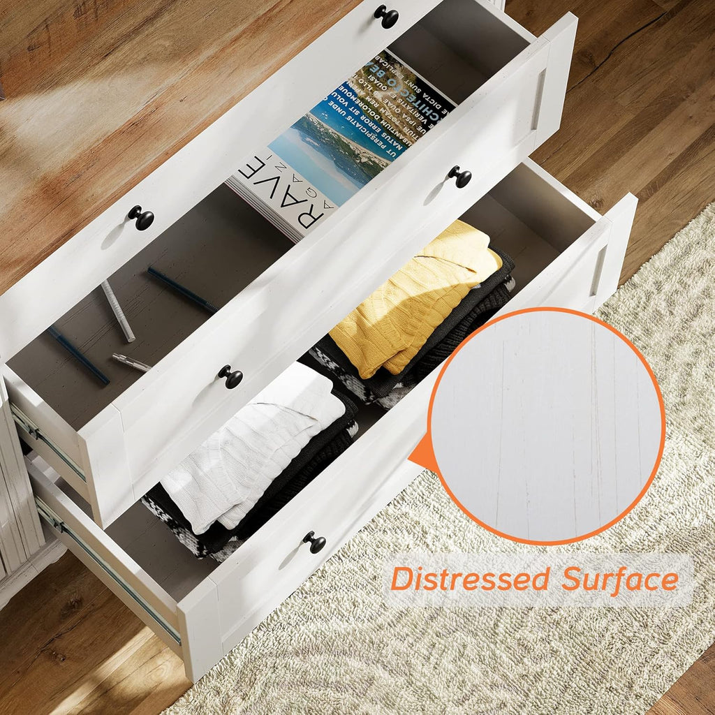 WAMPAT 9 Drawer Dressers for Bedroom, White Kids Dresser with 9 Wide Chest of Drawers, Mid Century Wooden Closet Storage Organizer, Large Wood Baby Dressers for Living Room, Nursery, Hallway