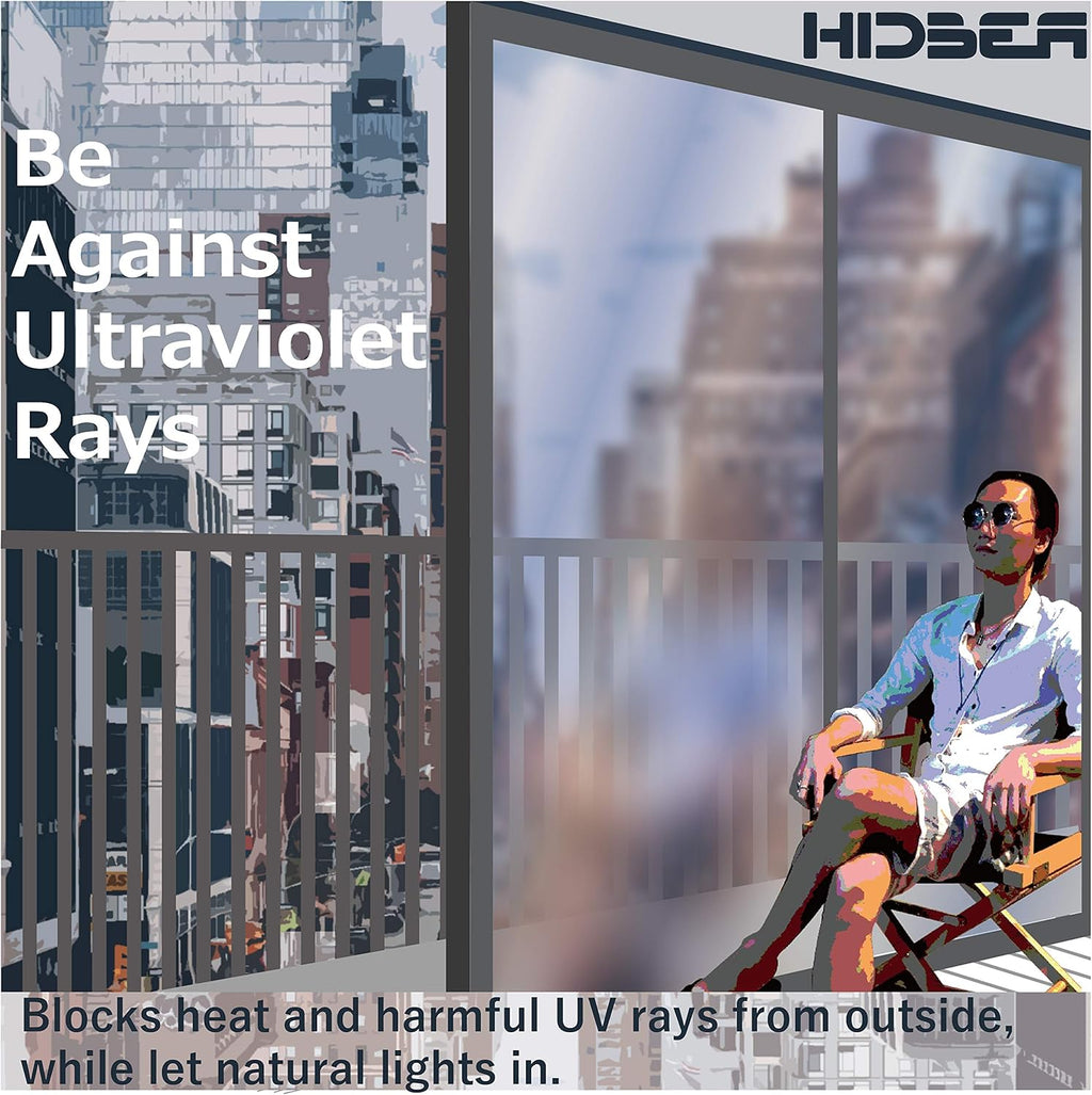 HIDBEA One Way Window Film, Daytime Privacy Sun Blocking Reflective Window Film No Glue Static Cling Heat Control Window Tinting Film for Home and Office, Black Silver, 35.4 x 393.7 Inch