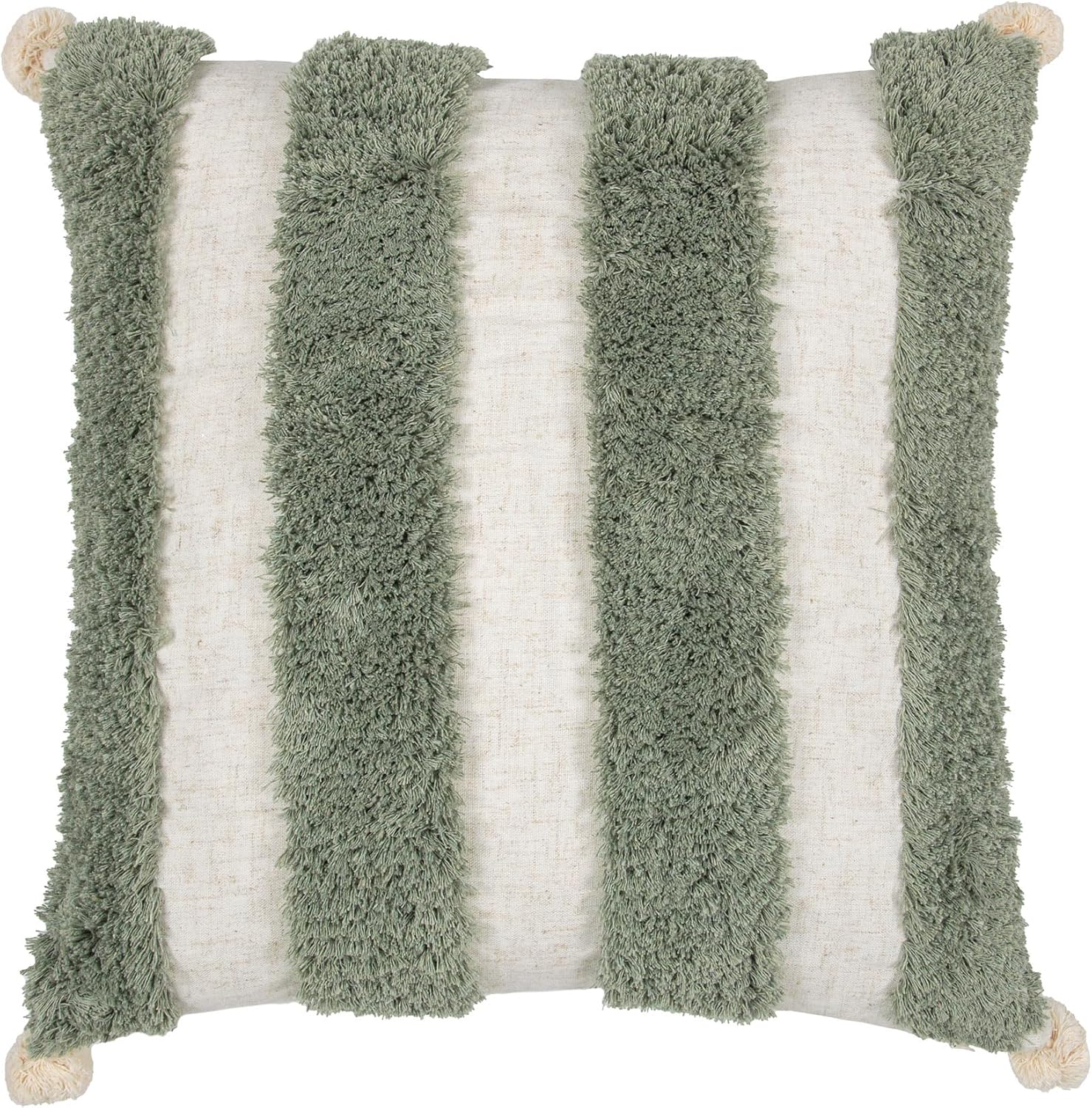 Boho Pillow Covers 18X18 Inch Boho Tufted Linen Throw Pillow Covers Decorative Pompoms Cushion Cover Farmhouse Pillow Case for Couch Sofa Bed Living Room Bedroom,Oliver Green